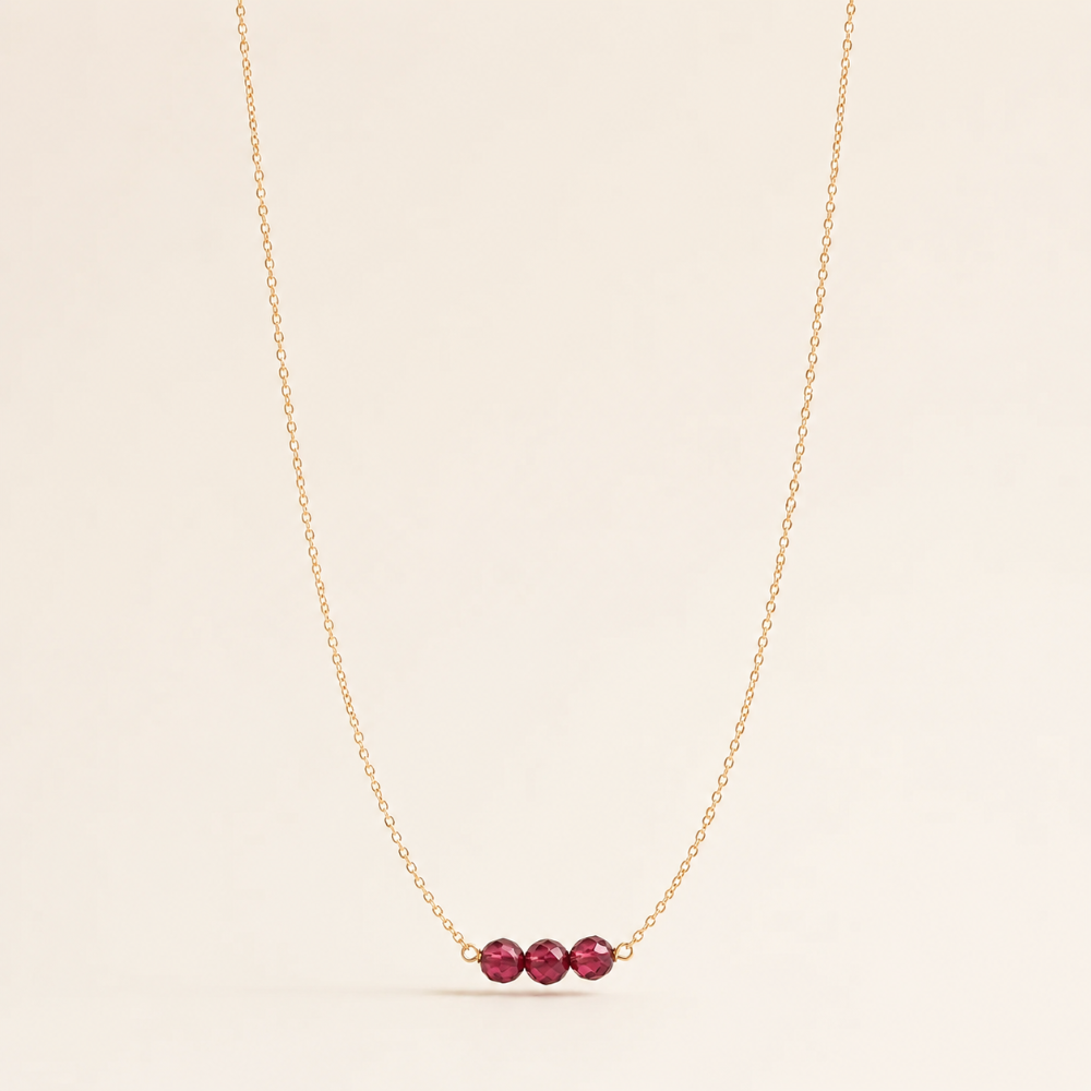 January Birthstone Three Gem Necklace with Faceted Garnets