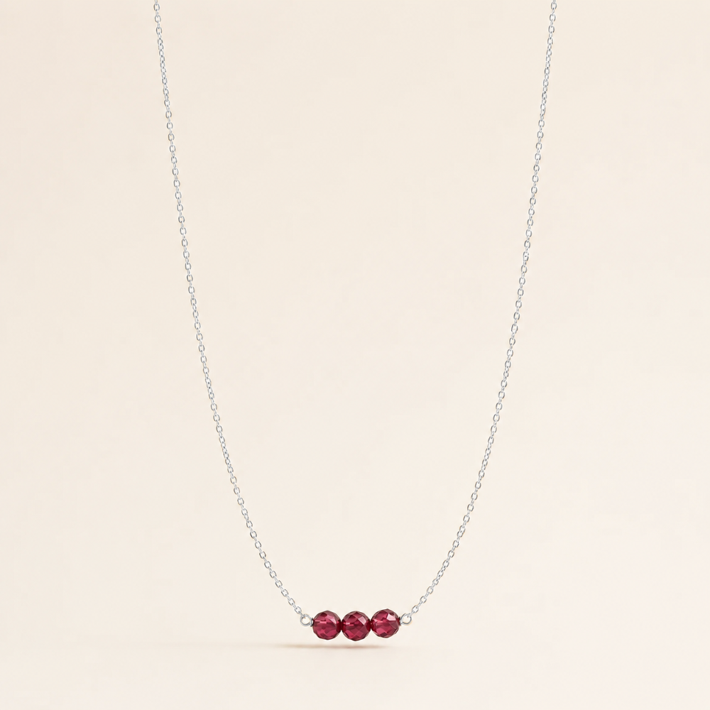 January Birthstone Three Gem Necklace with Faceted Garnets
