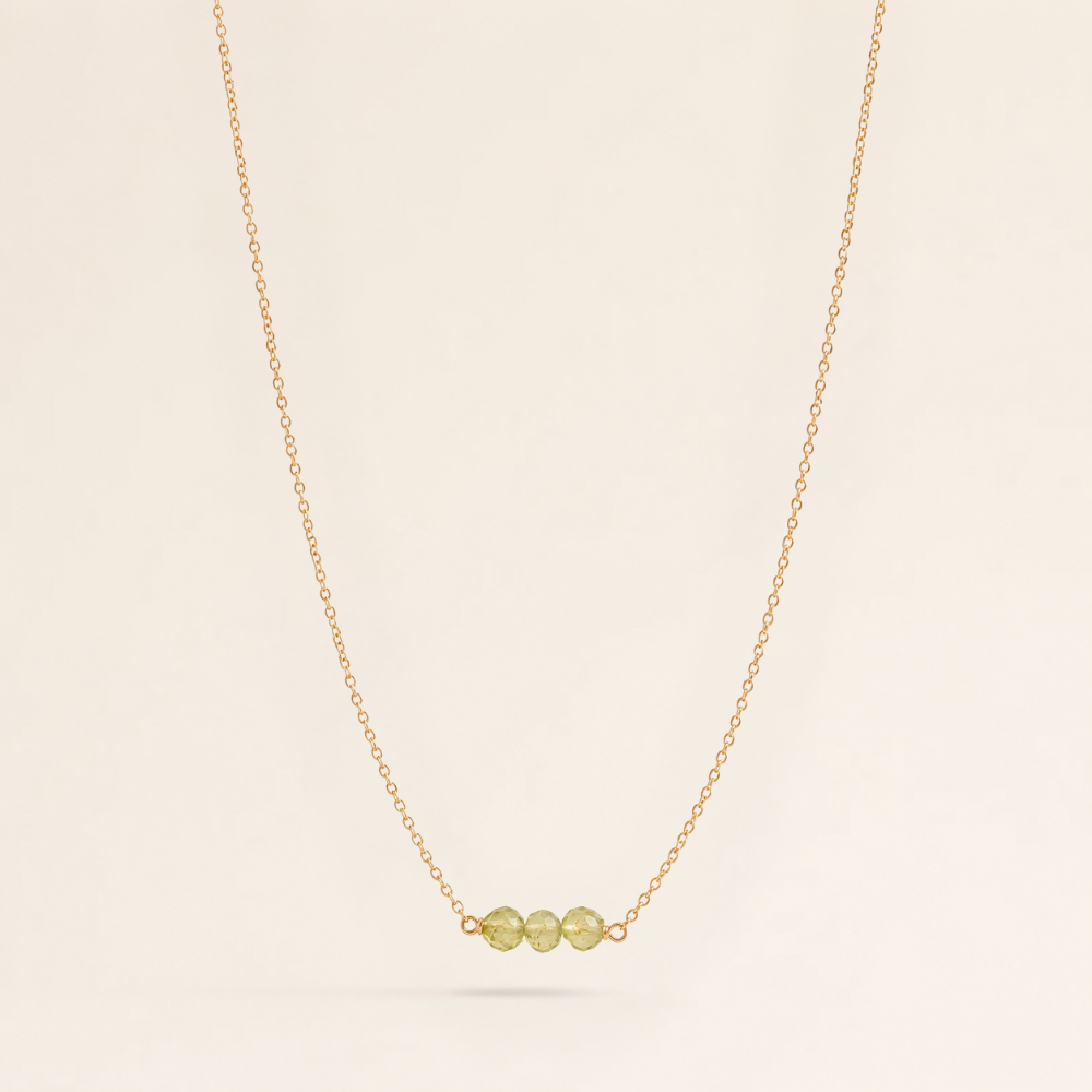 August Birthstone Three Gem Necklace with Faceted Peridot