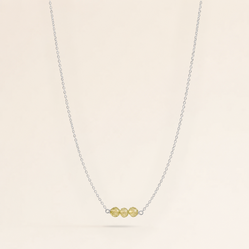 August Birthstone Three Gem Necklace with Faceted Peridot