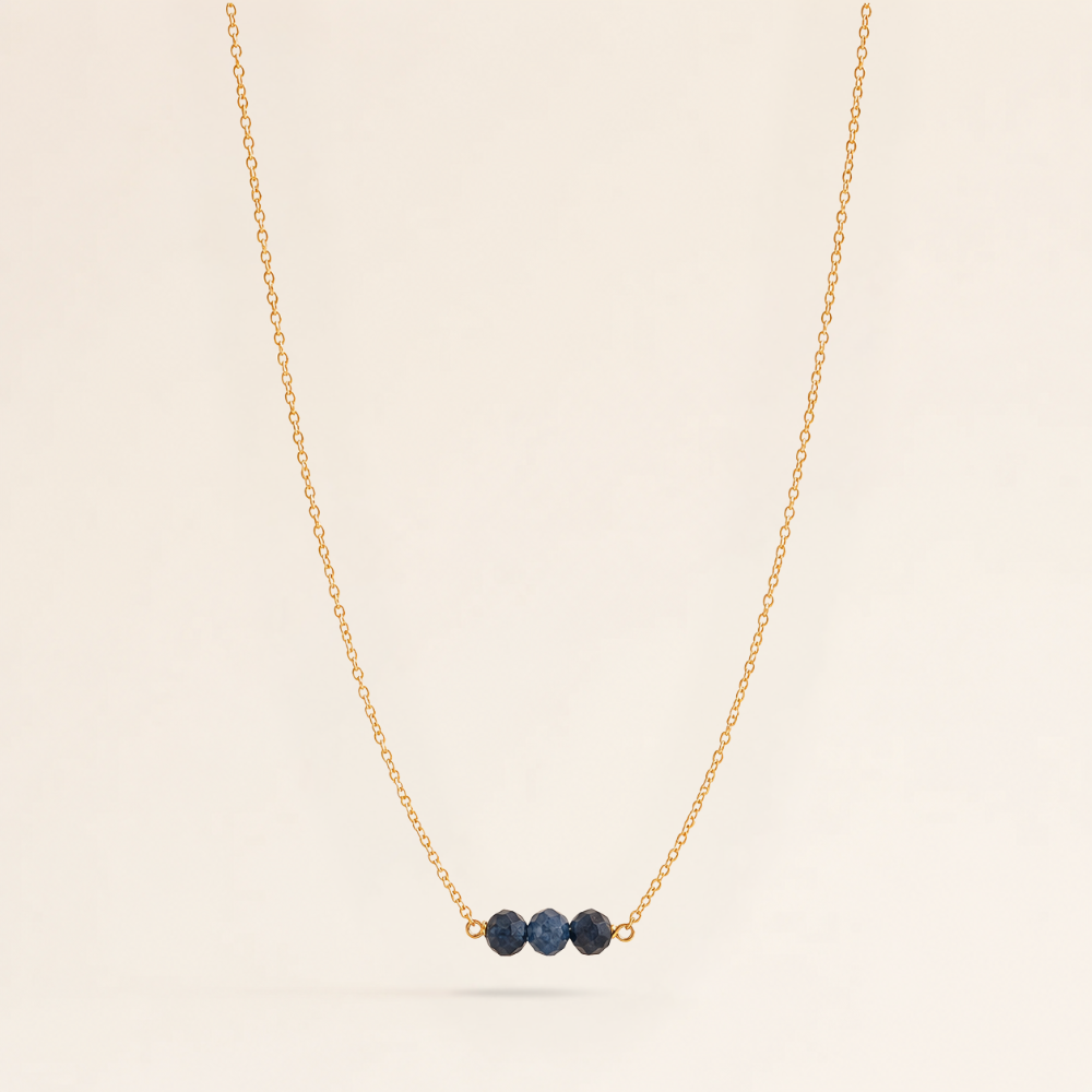 September Birthstone Three Gem Necklace with Faceted Sapphires