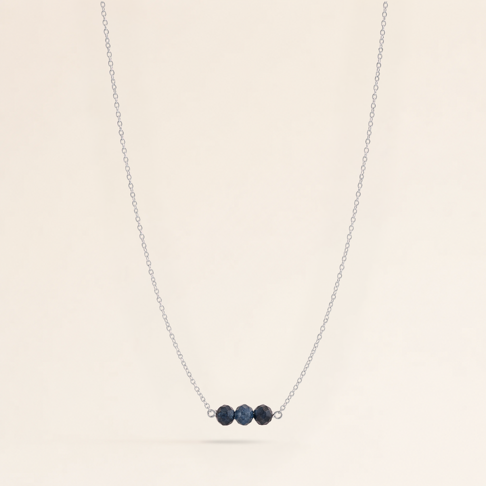 September Birthstone Three Gem Necklace with Faceted Sapphires