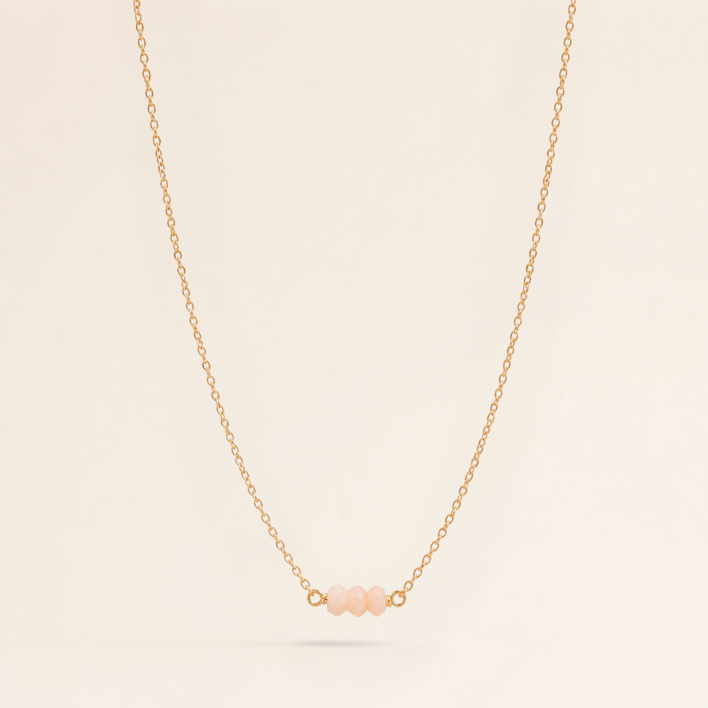 October Birthstone Three Gem Necklace with Faceted Pink Opals