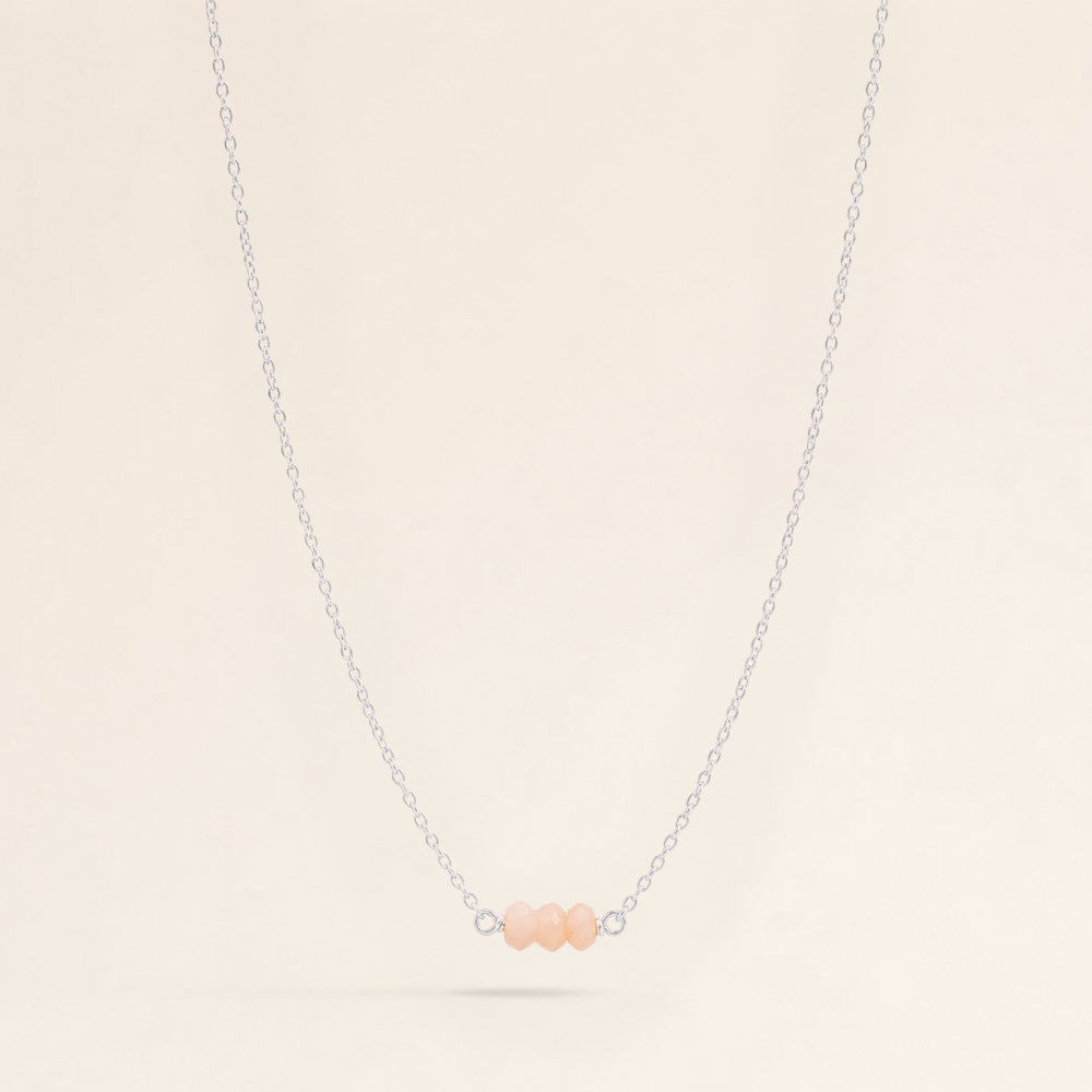 October Birthstone Three Gem Necklace with Faceted Pink Opals