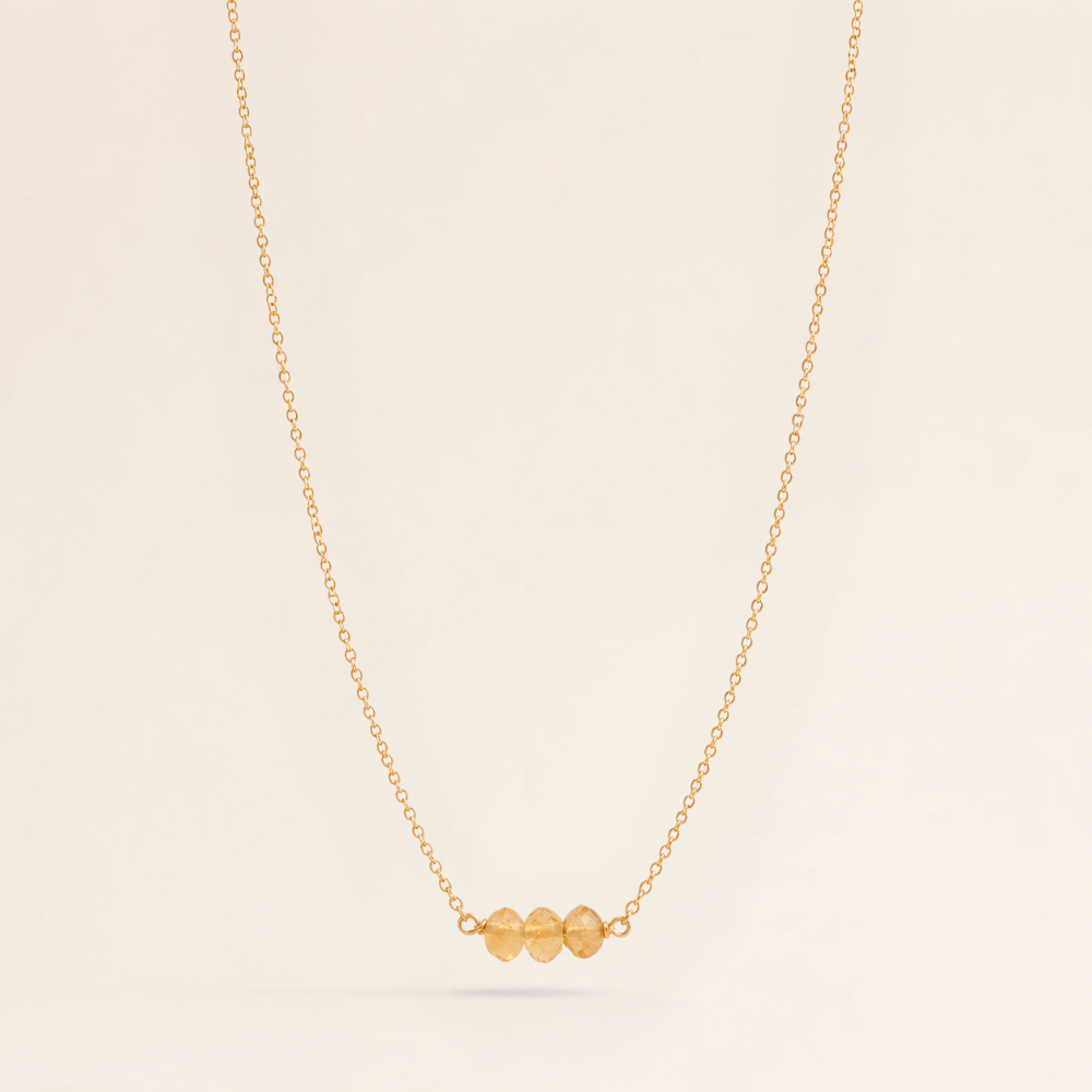 November Birthstone Three Gem Necklace with Faceted Citrine Gems