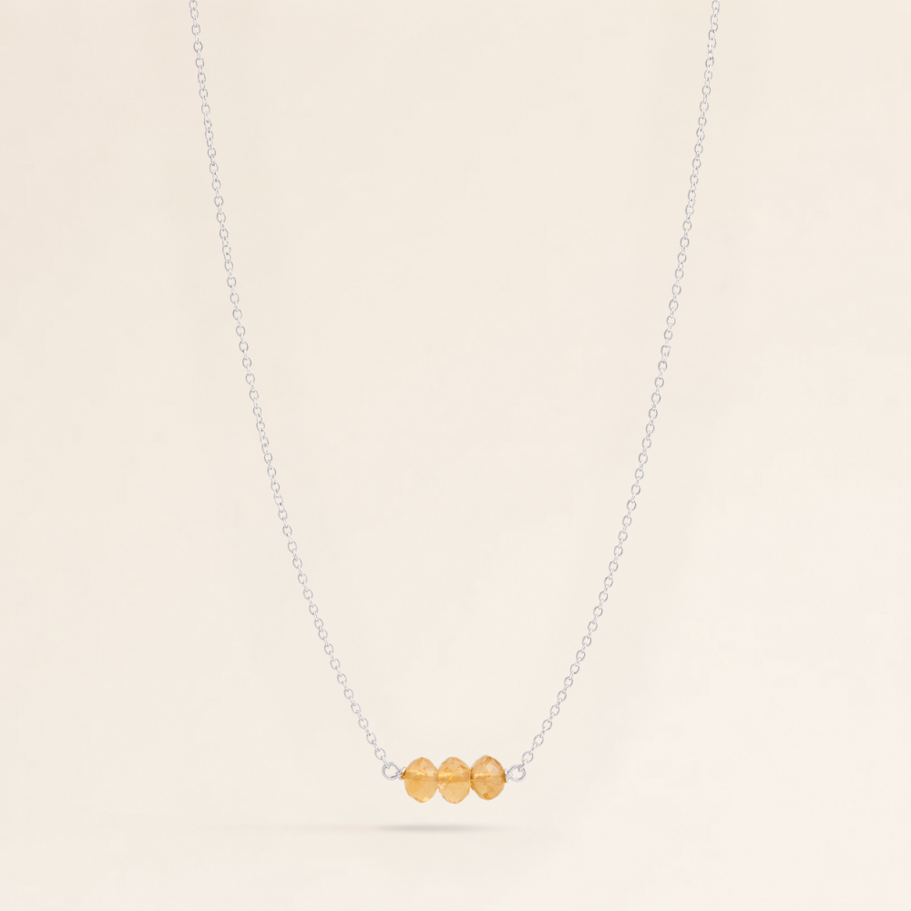November Birthstone Three Gem Necklace with Faceted Citrine Gems
