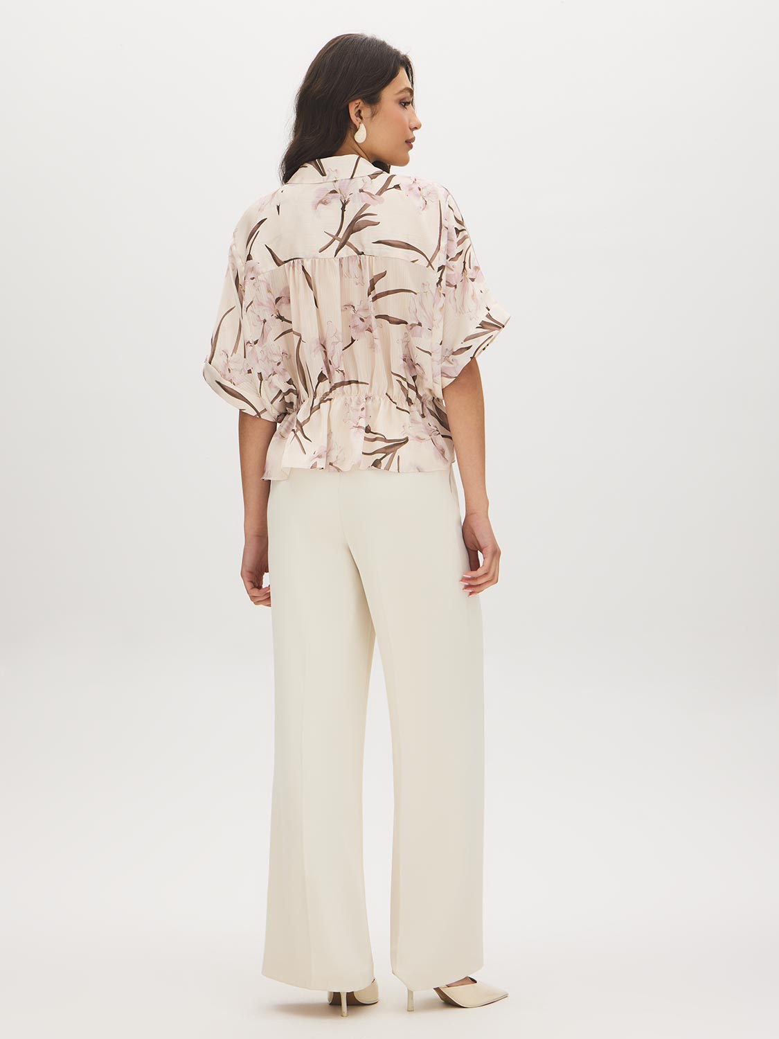 Printed Dolman Sleeve Peplum Blouse