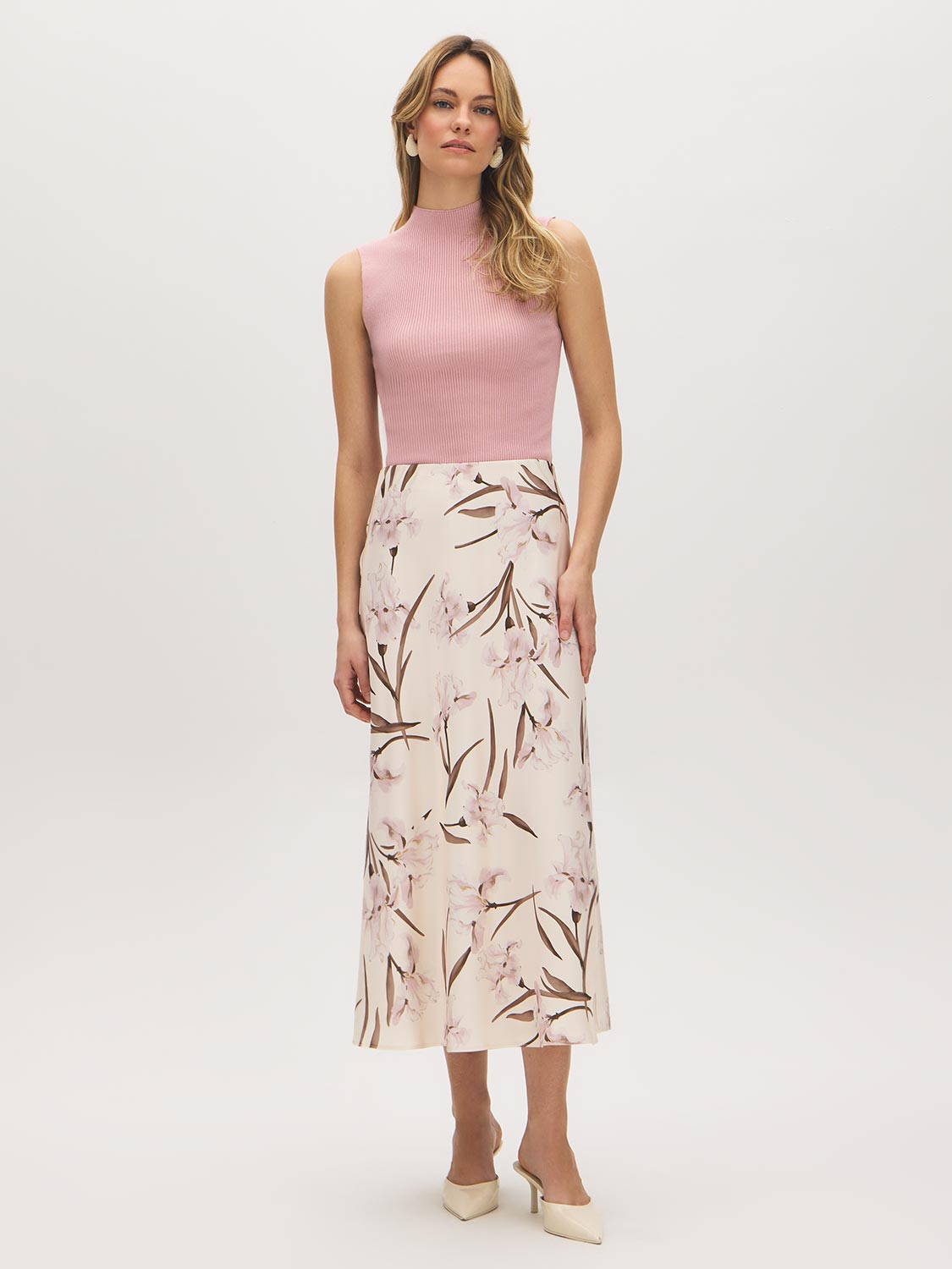 Floral Satin Bias-Cut Skirt