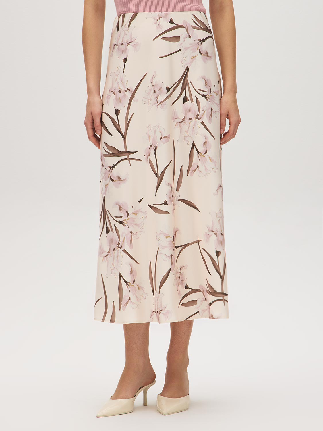 Floral Satin Bias-Cut Skirt