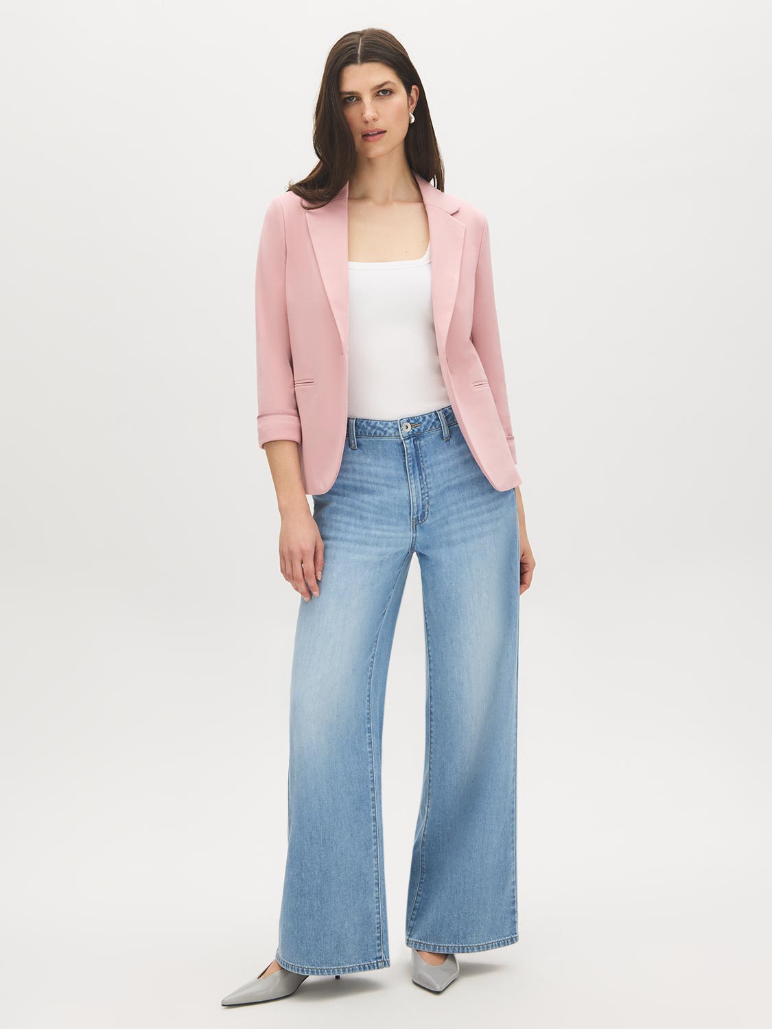 One-Button Blazer with Tipped Cuffs