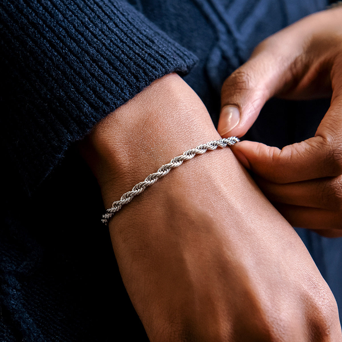 GLD Rope Bracelet in White Gold- 4mm