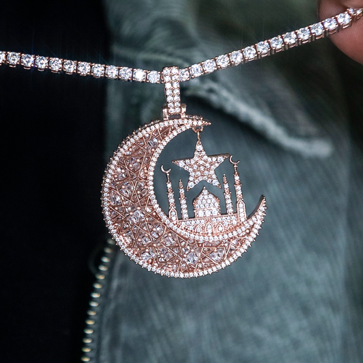Baguette Crescent Moon Pendant