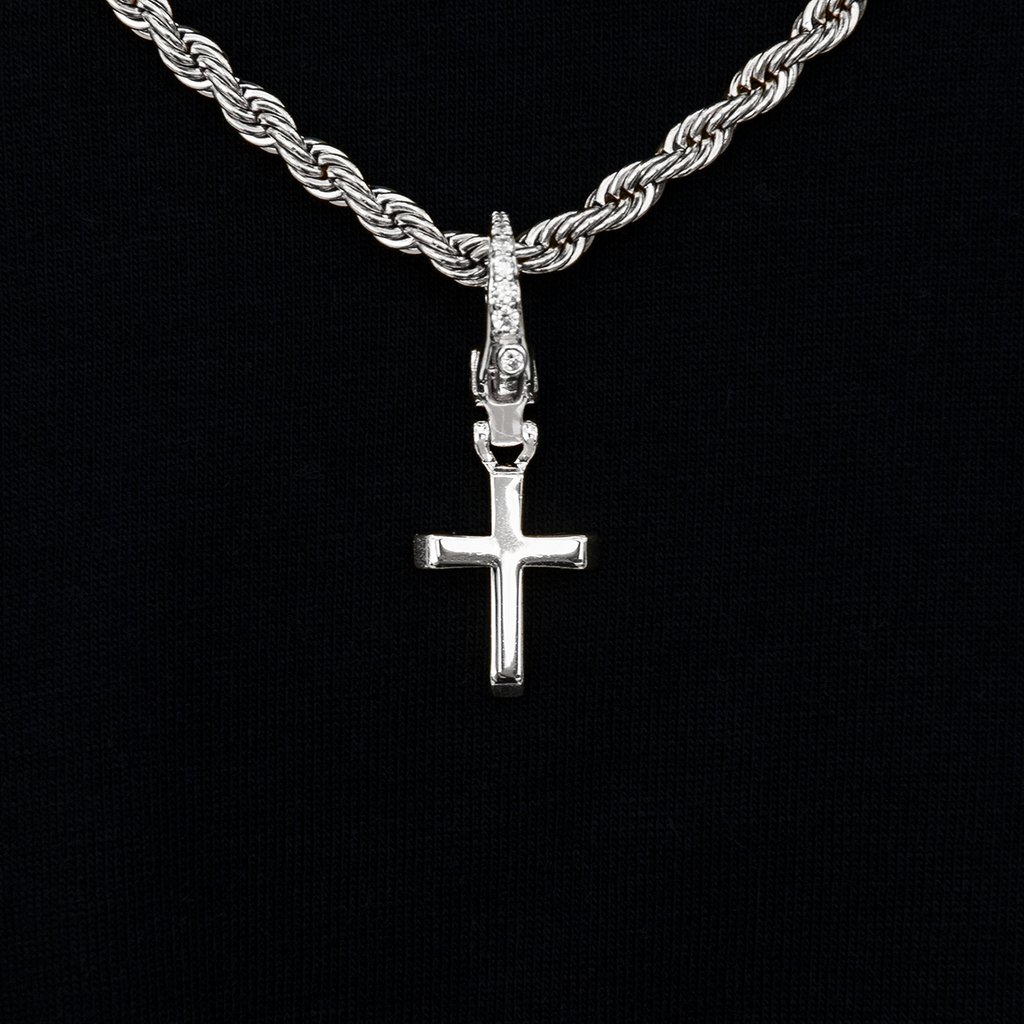 Simple Cross Clip On Pendant in White Gold