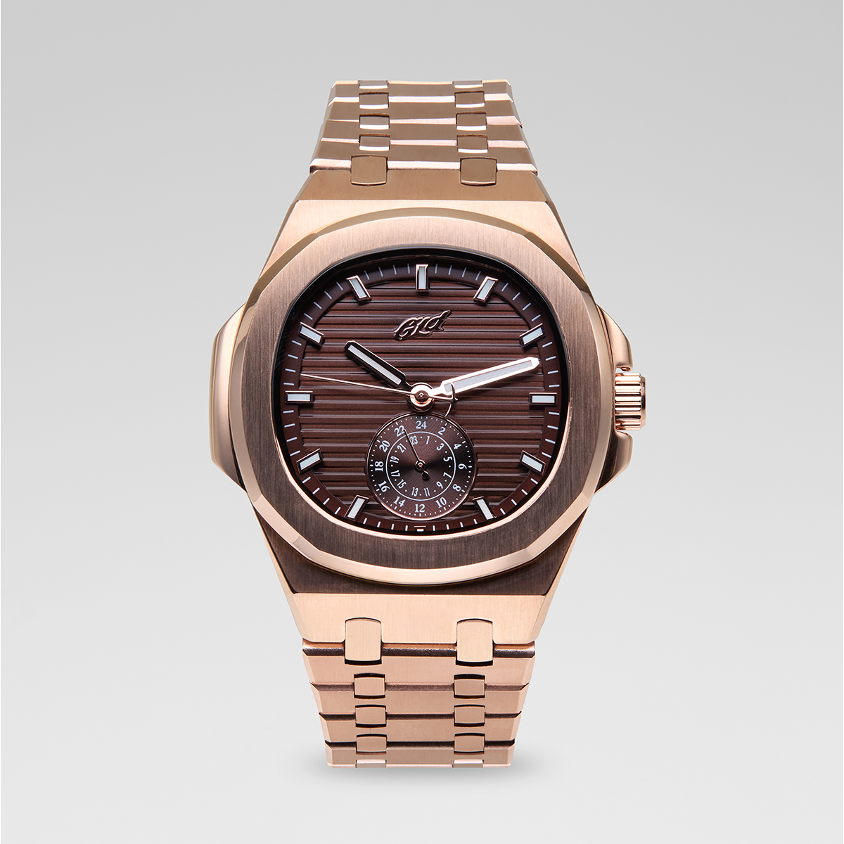39MM Visionary Plain Case & Chocolate Dial Watch - Rose Gold