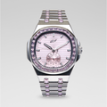 39MM Visionary Moissanite Iced Pink Stone Band Watch - White Gold