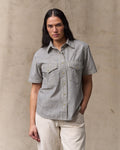 Women's Short Sleeve Chambray Western Shirt - Indigo / Natural
