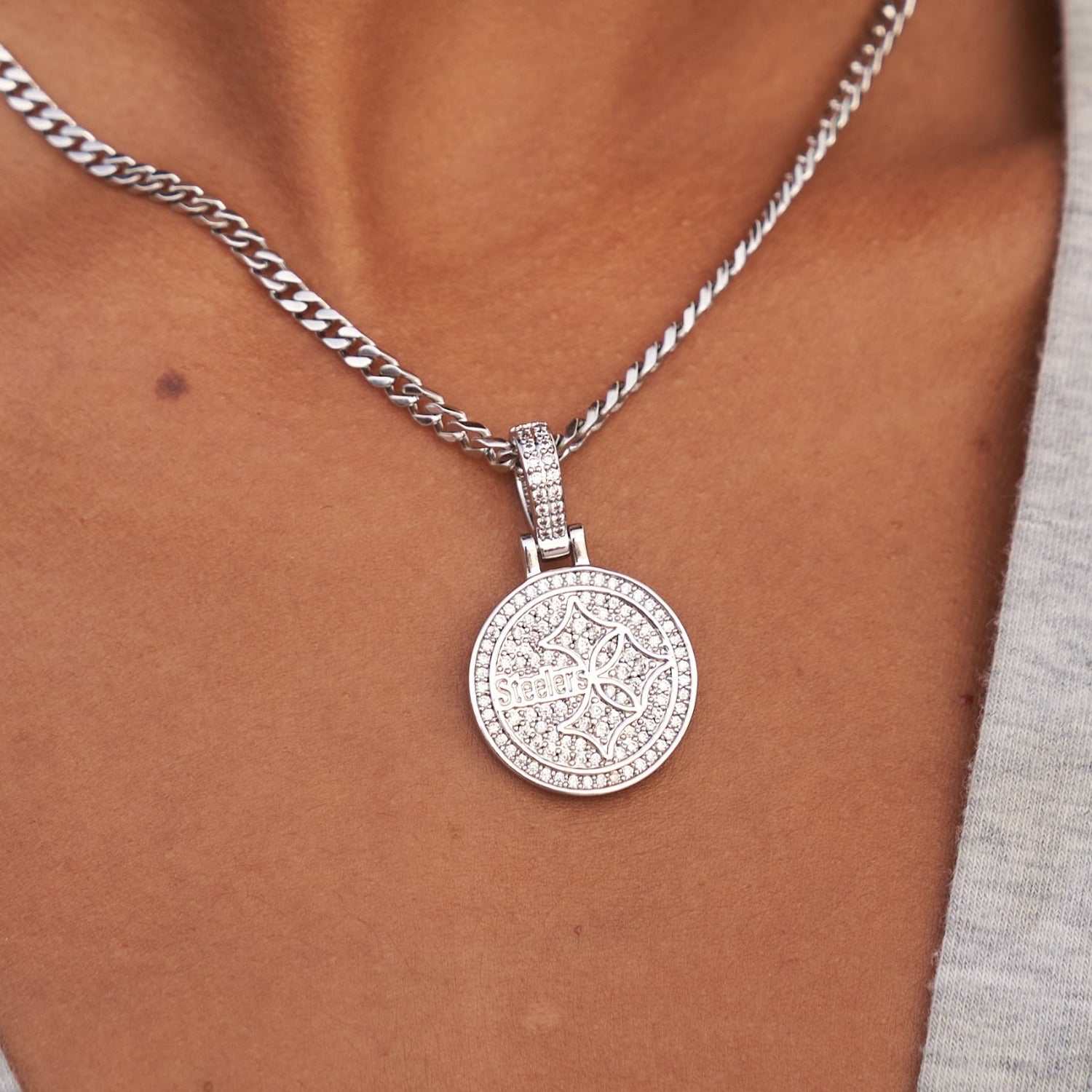 Pittsburgh Steelers Official NFL Micro Logo Pendant - White Gold