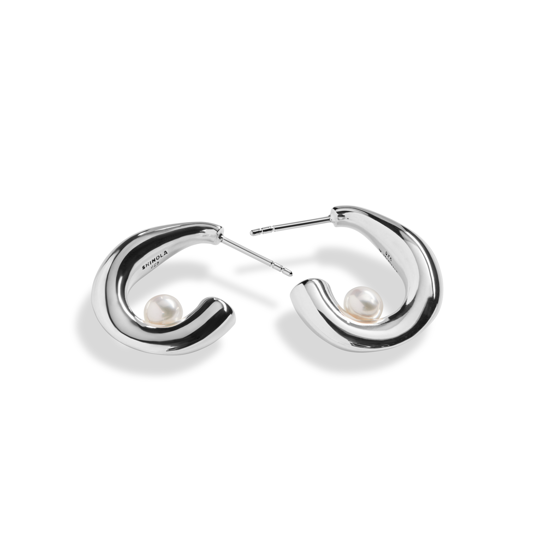 Signature Silver Pearl Hoops