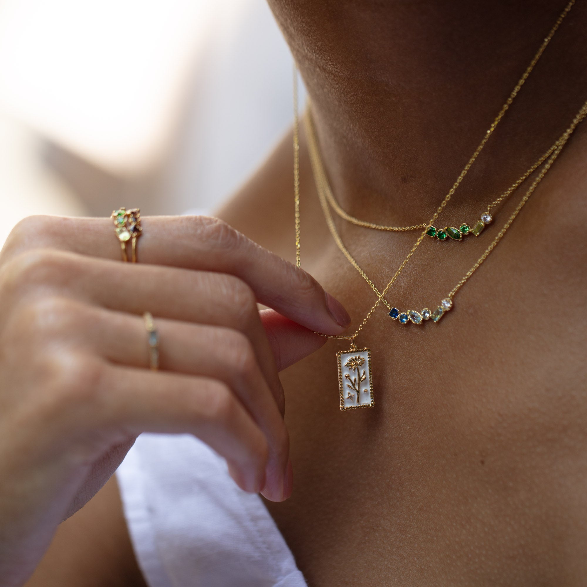 Enamel Birth Flower Pendant Necklace