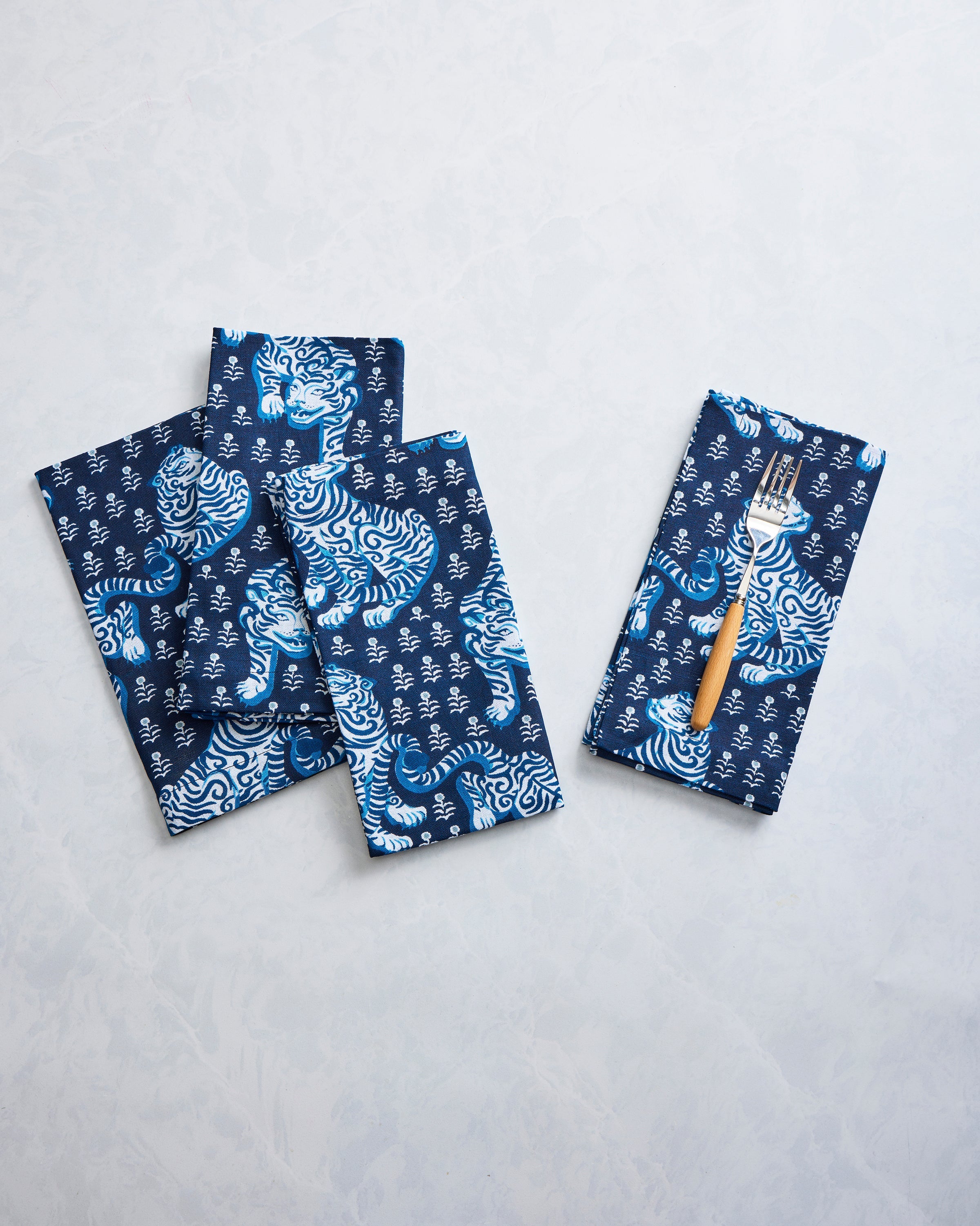 Tiger Queen - Set of 4 Napkins - Indigo