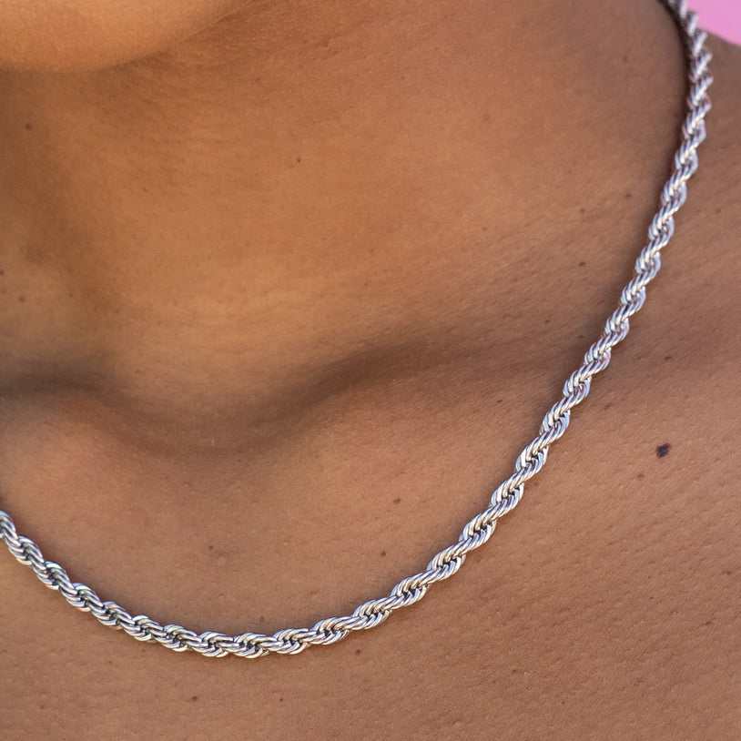 GLD Rope Necklace in White Gold - 4mm