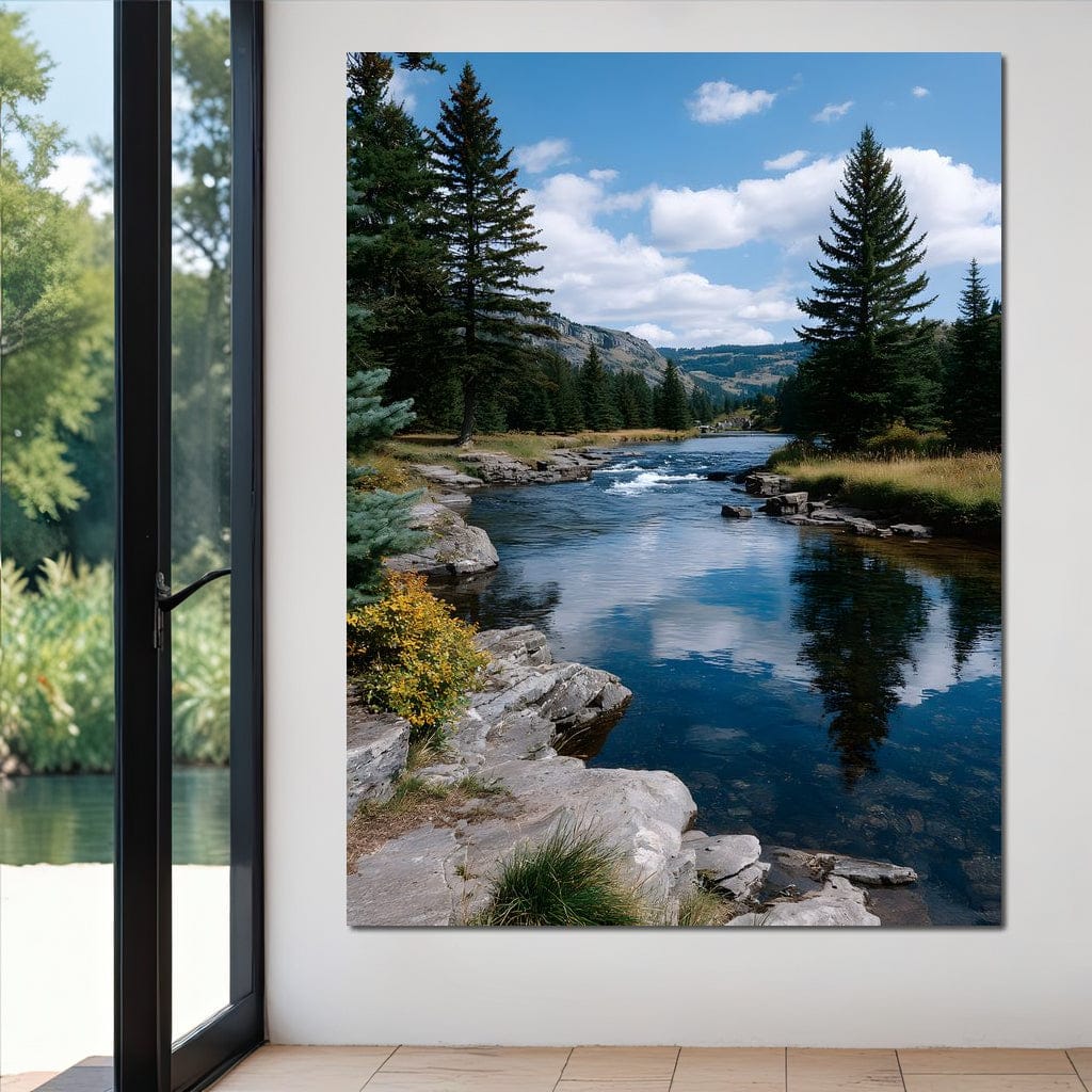 Mountain River Pines Reflection