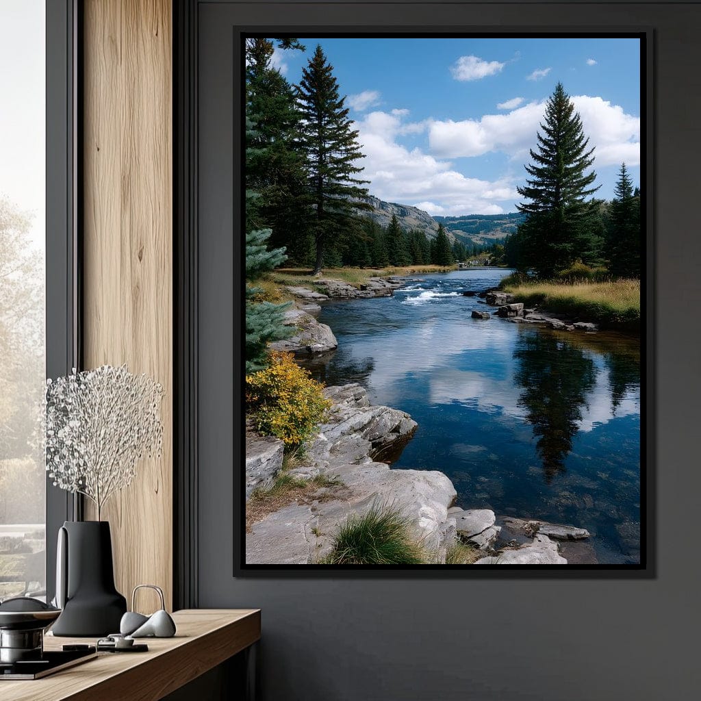 Mountain River Pines Reflection