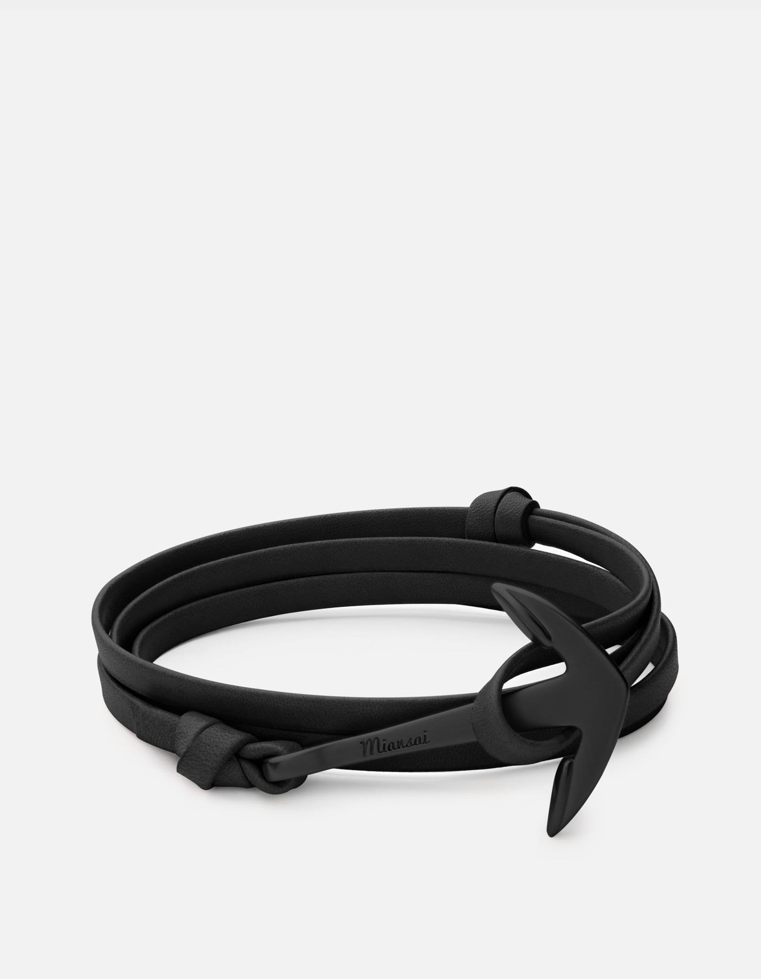 Anchor Leather Bracelet, Noir