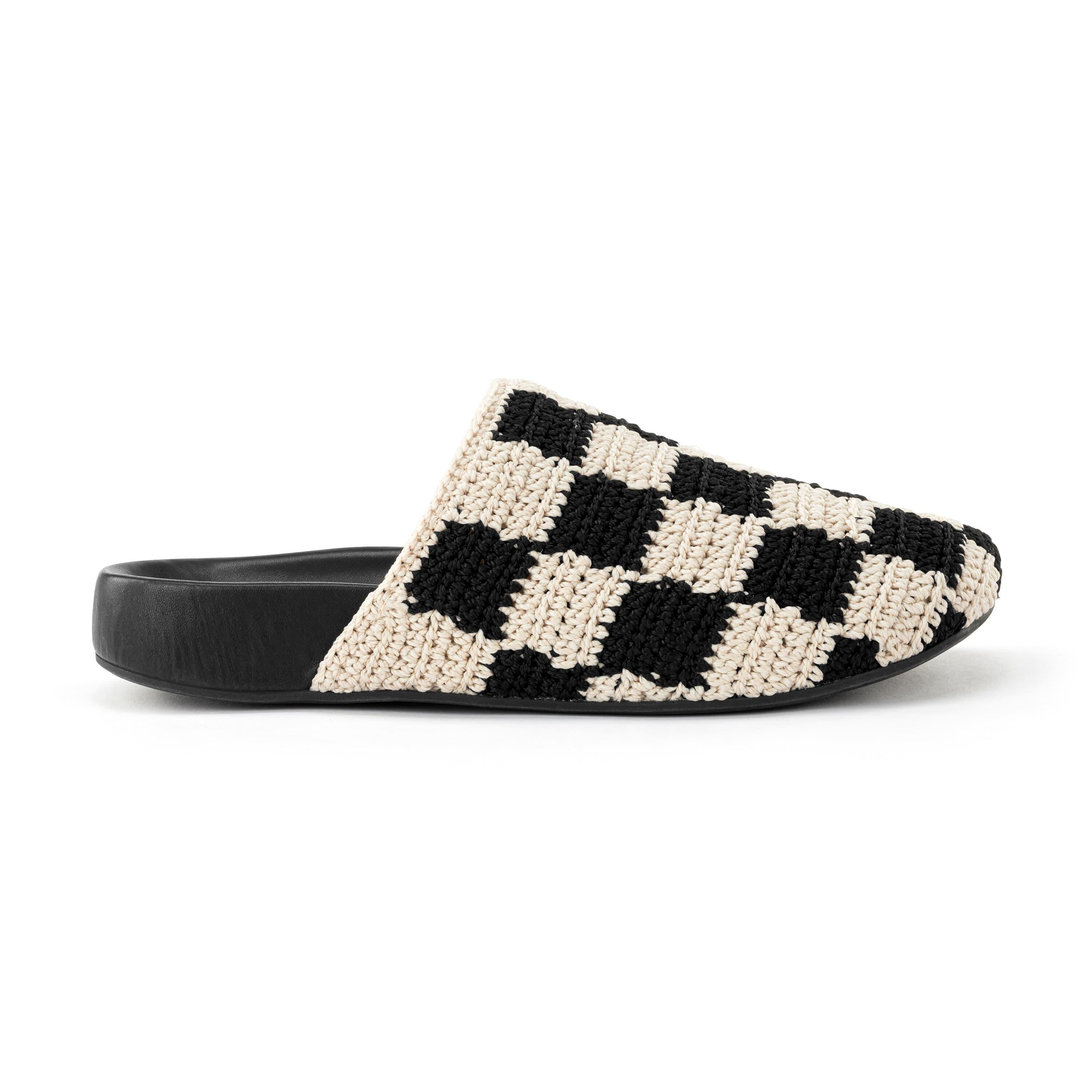 Bolinas Clog - Hand Crochet - Black Check