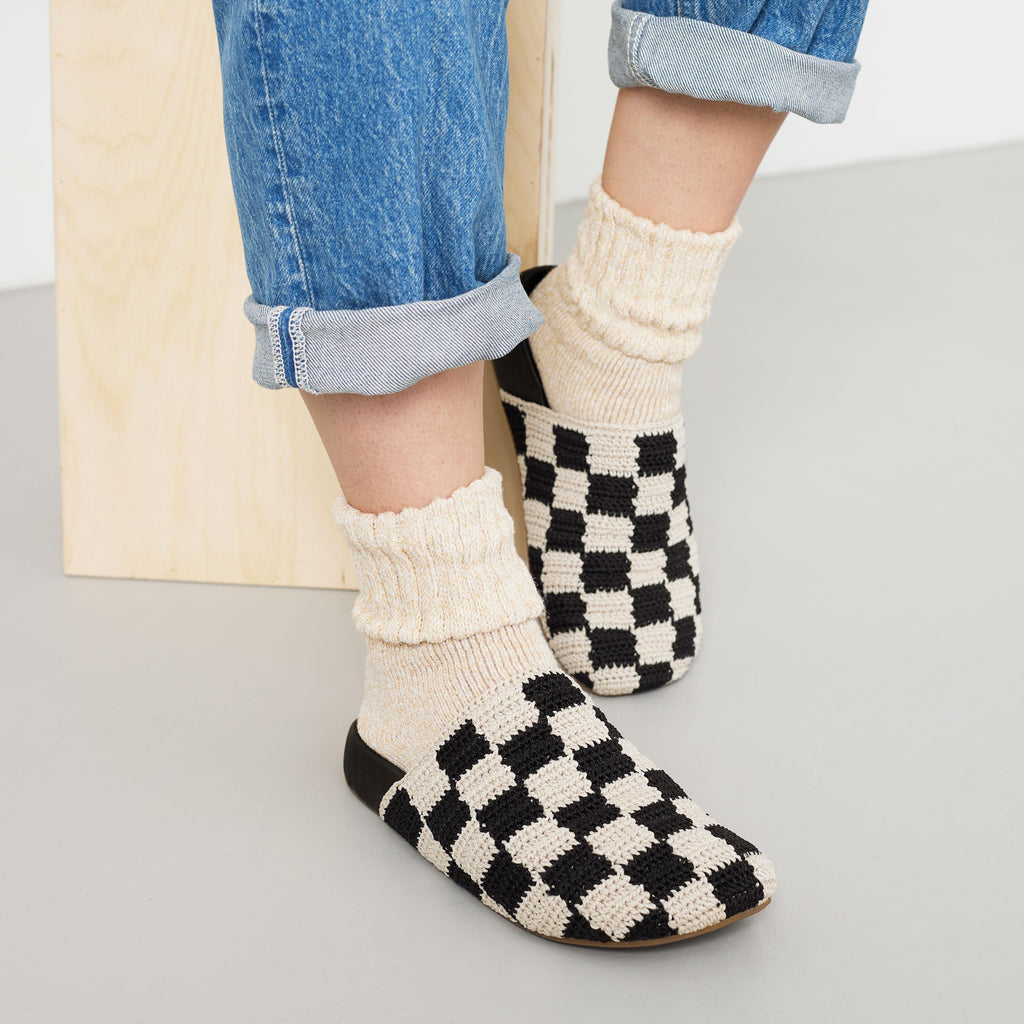 Bolinas Clog - Hand Crochet - Black Check