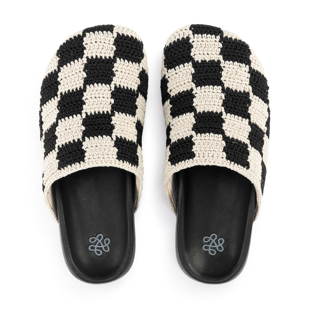Bolinas Clog - Hand Crochet - Black Check