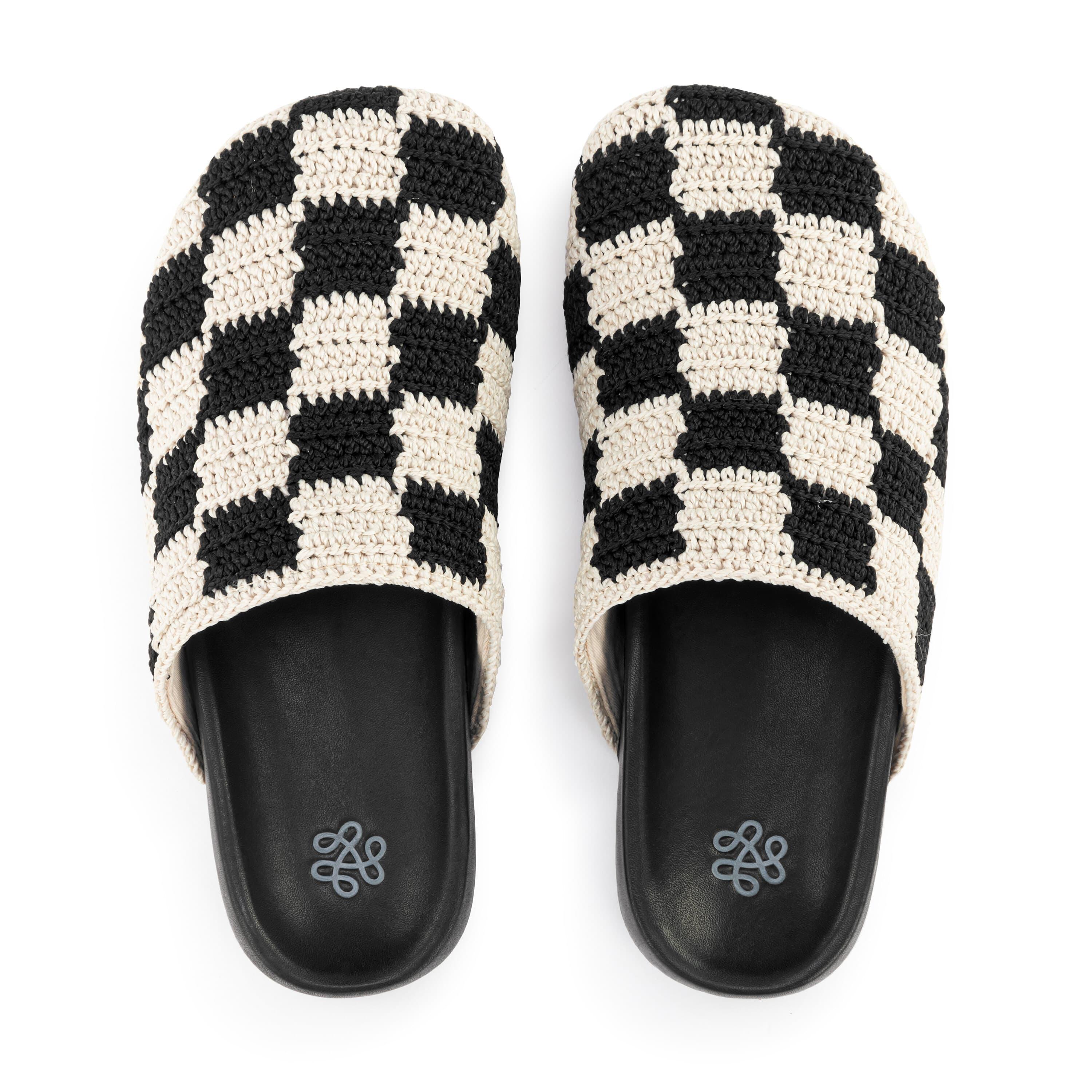 Bolinas Clog - Hand Crochet - Black Check