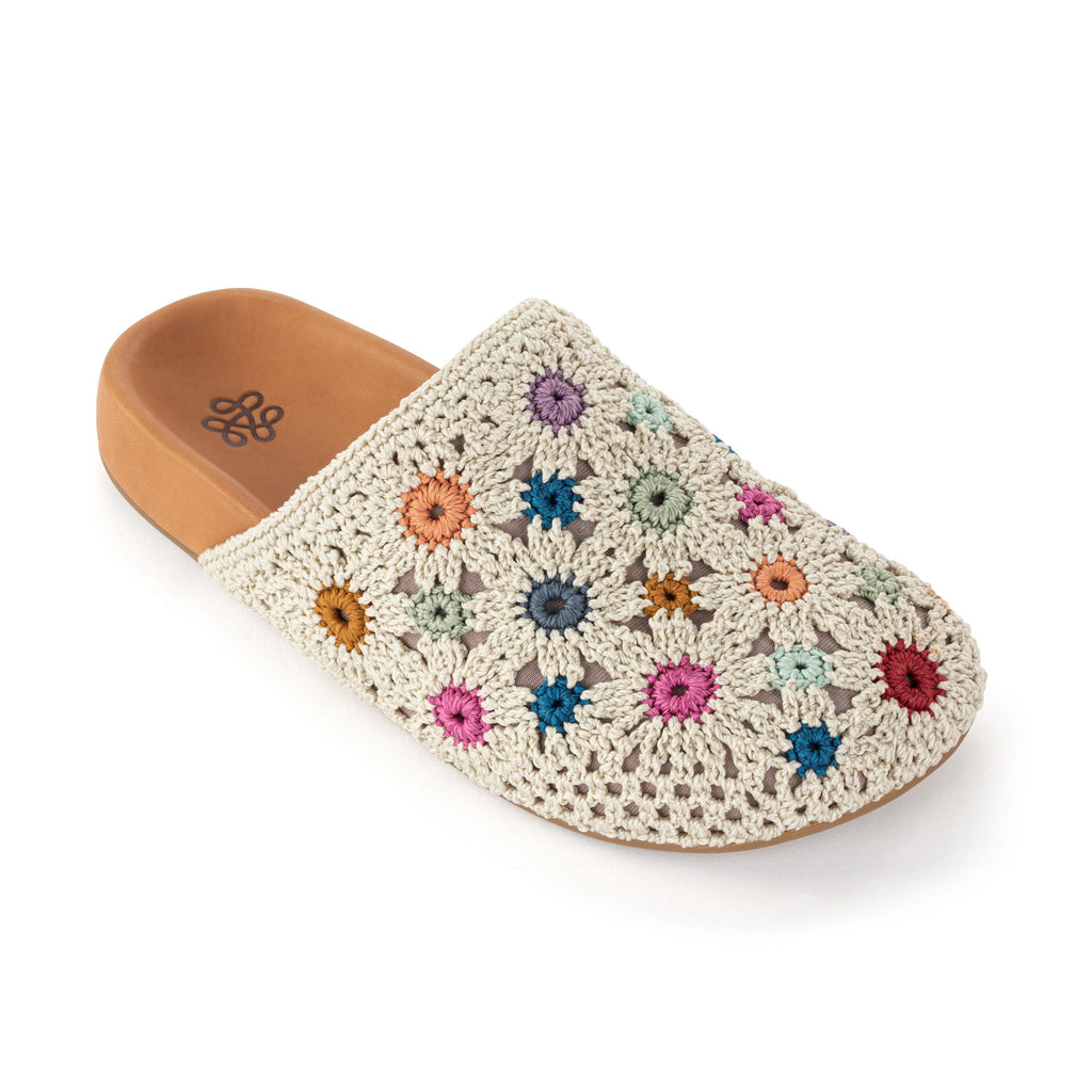 Bolinas Clog - Hand Crochet - Natural Multi Flowers