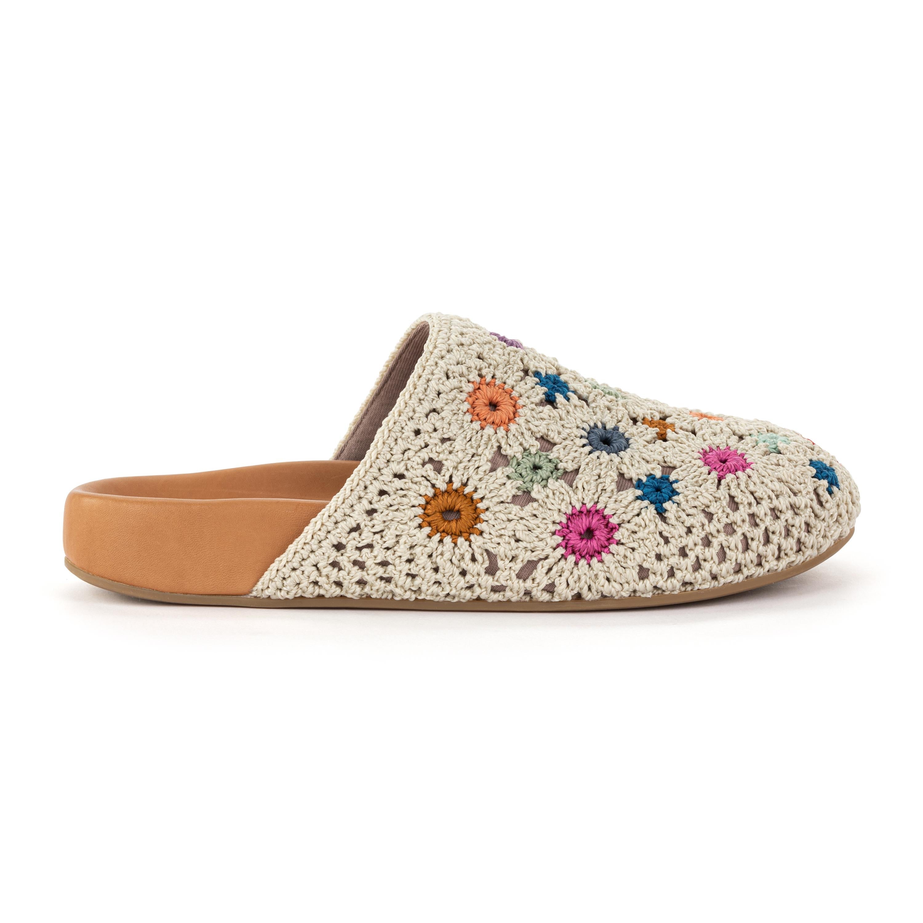 Bolinas Clog - Hand Crochet - Natural Multi Flowers
