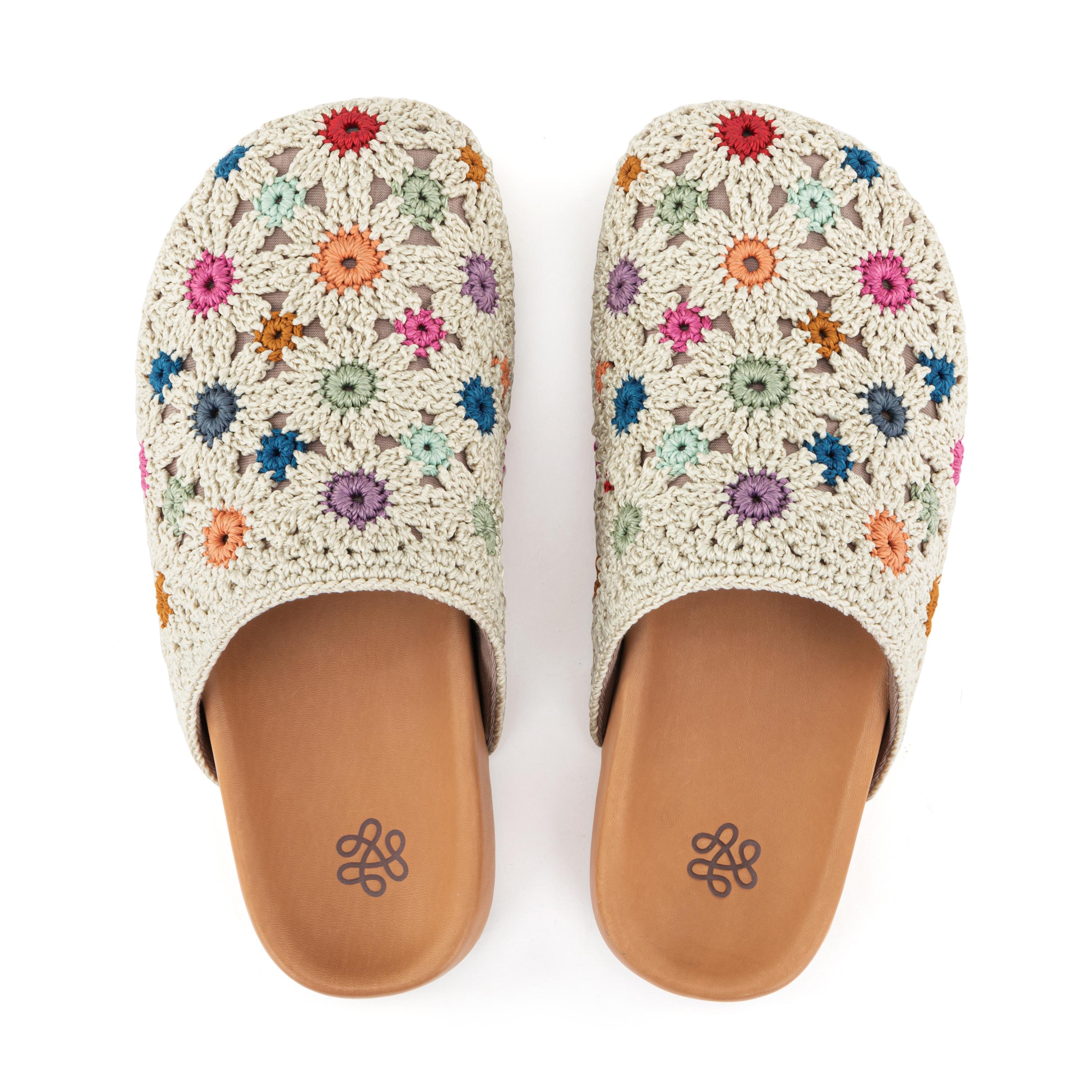 Bolinas Clog - Hand Crochet - Natural Multi Flowers