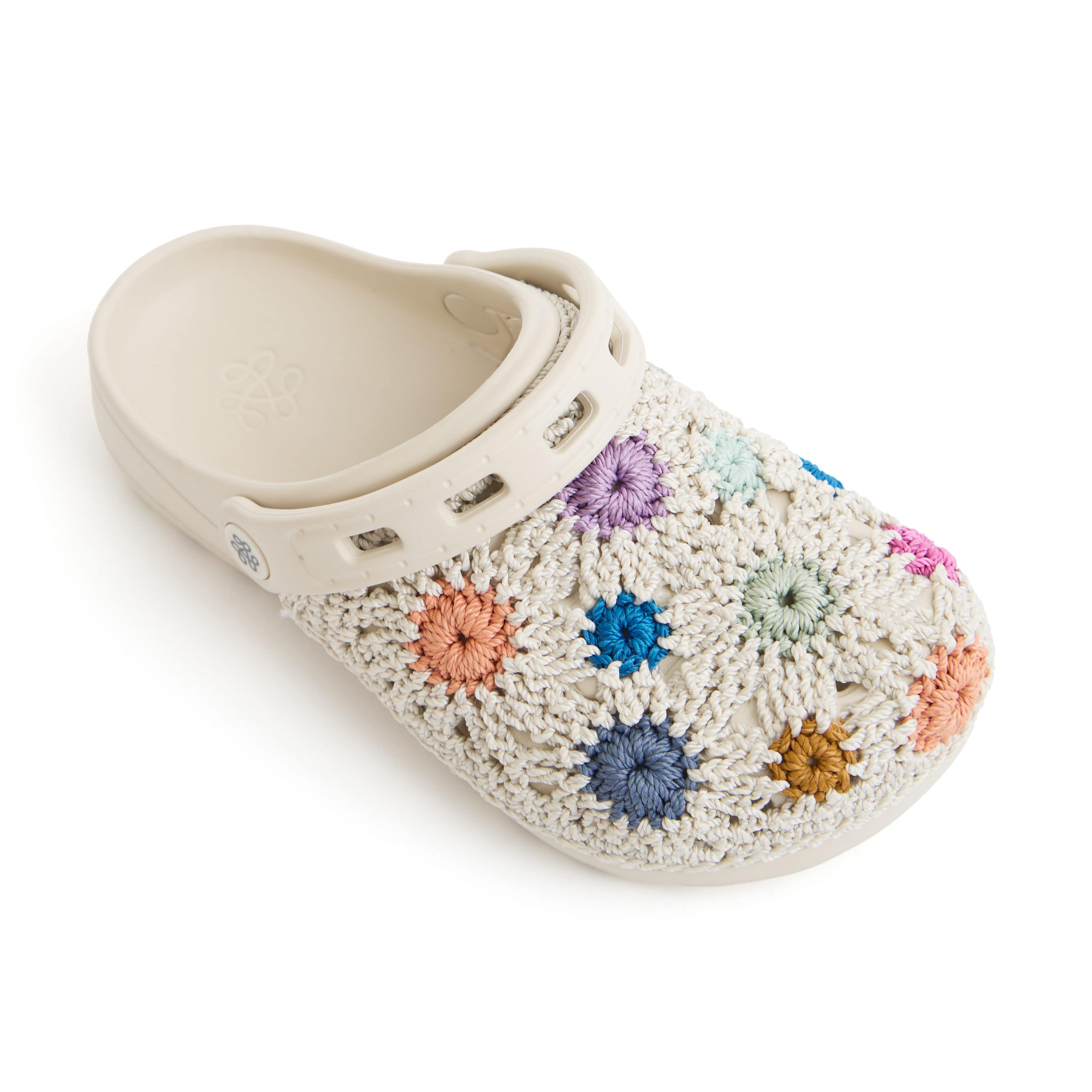 Bolo Clog - Hand Crochet - Natural Multi Flowers