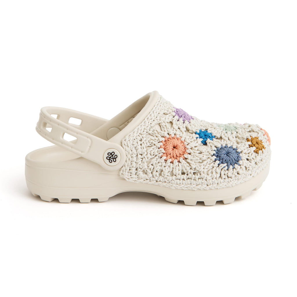 Bolo Clog - Hand Crochet - Natural Multi Flowers