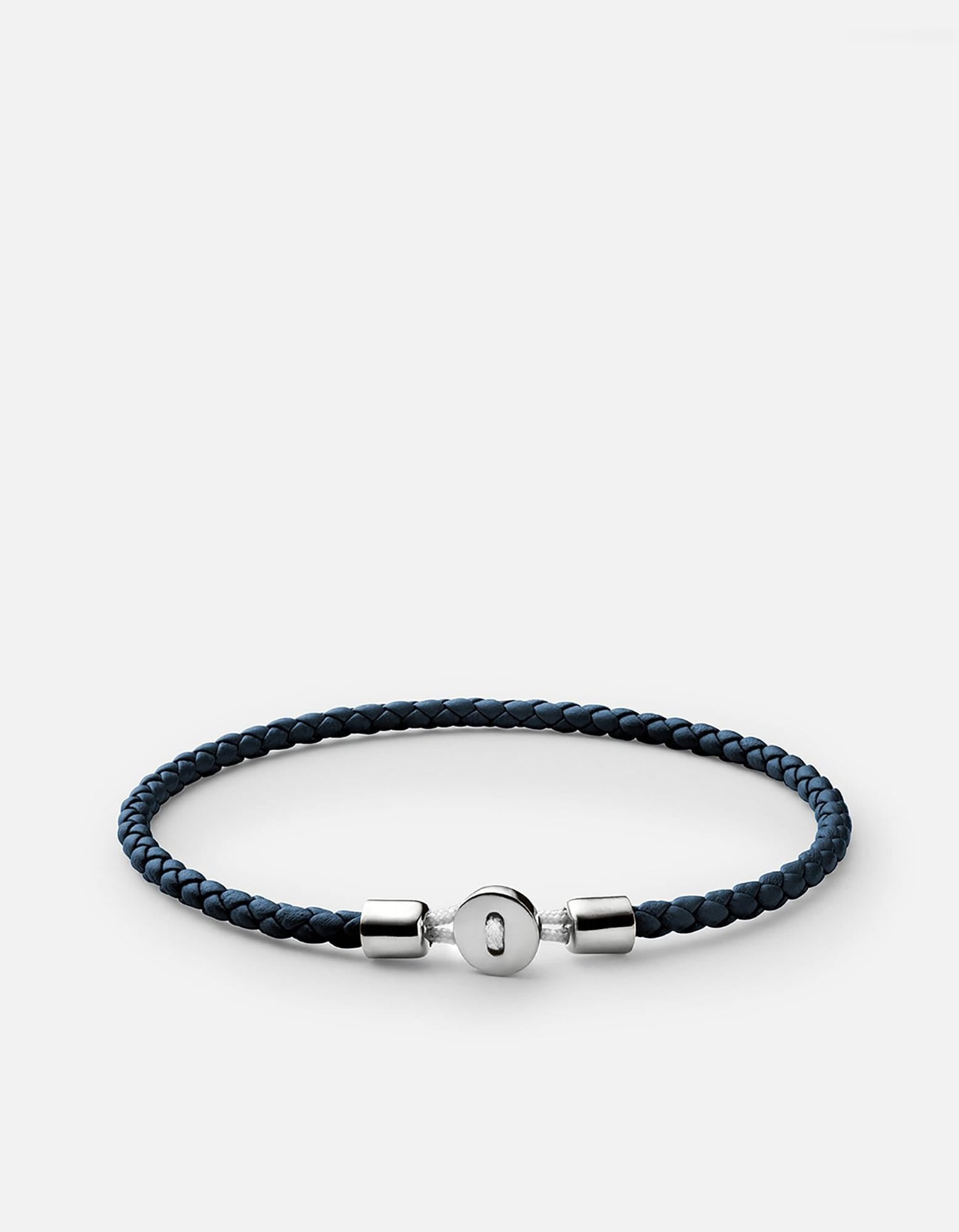 Nexus Leather Bracelet, Sterling Silver / Navy