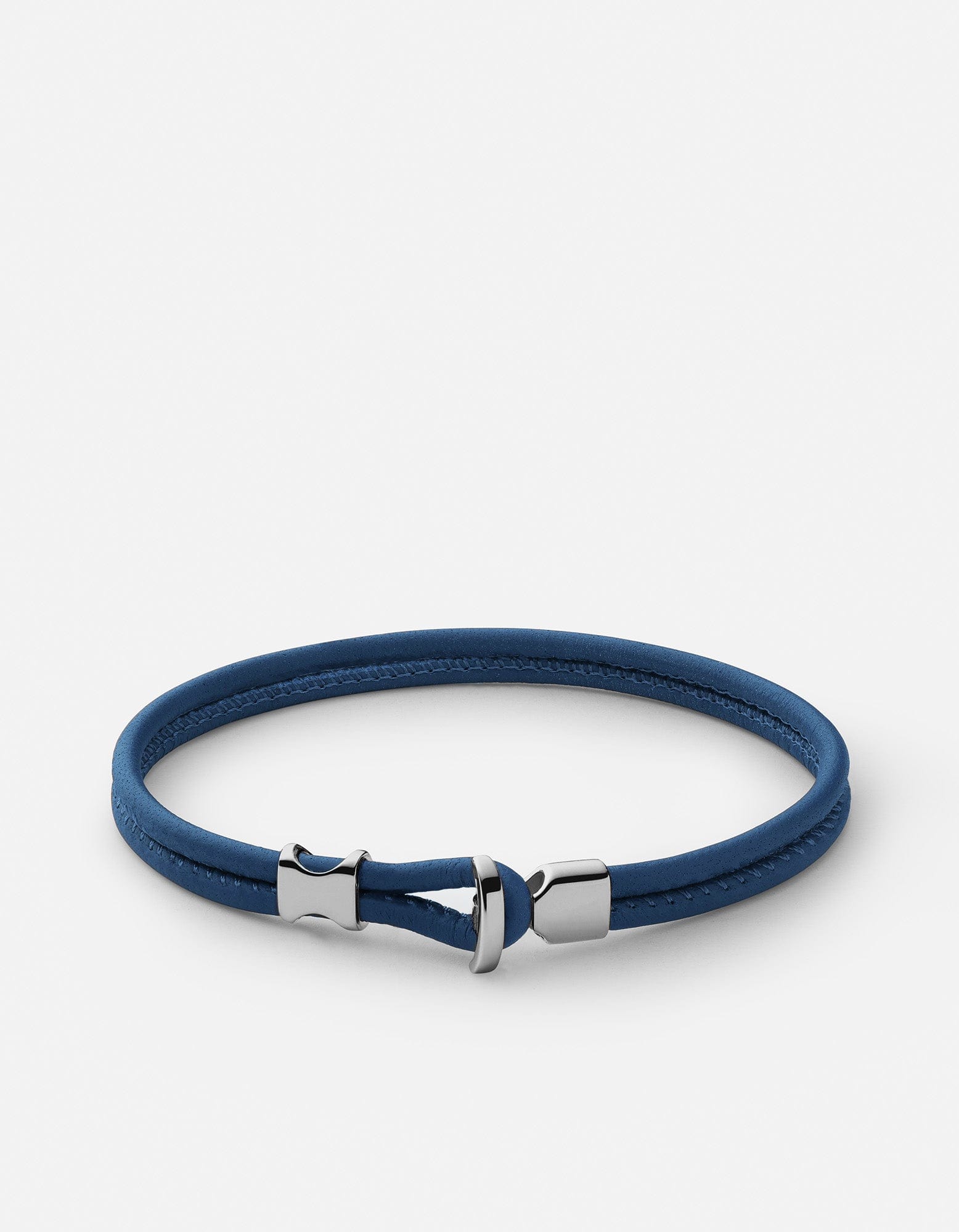 Orson Loop Leather Bracelet, Sterling Silver / Navy Blue