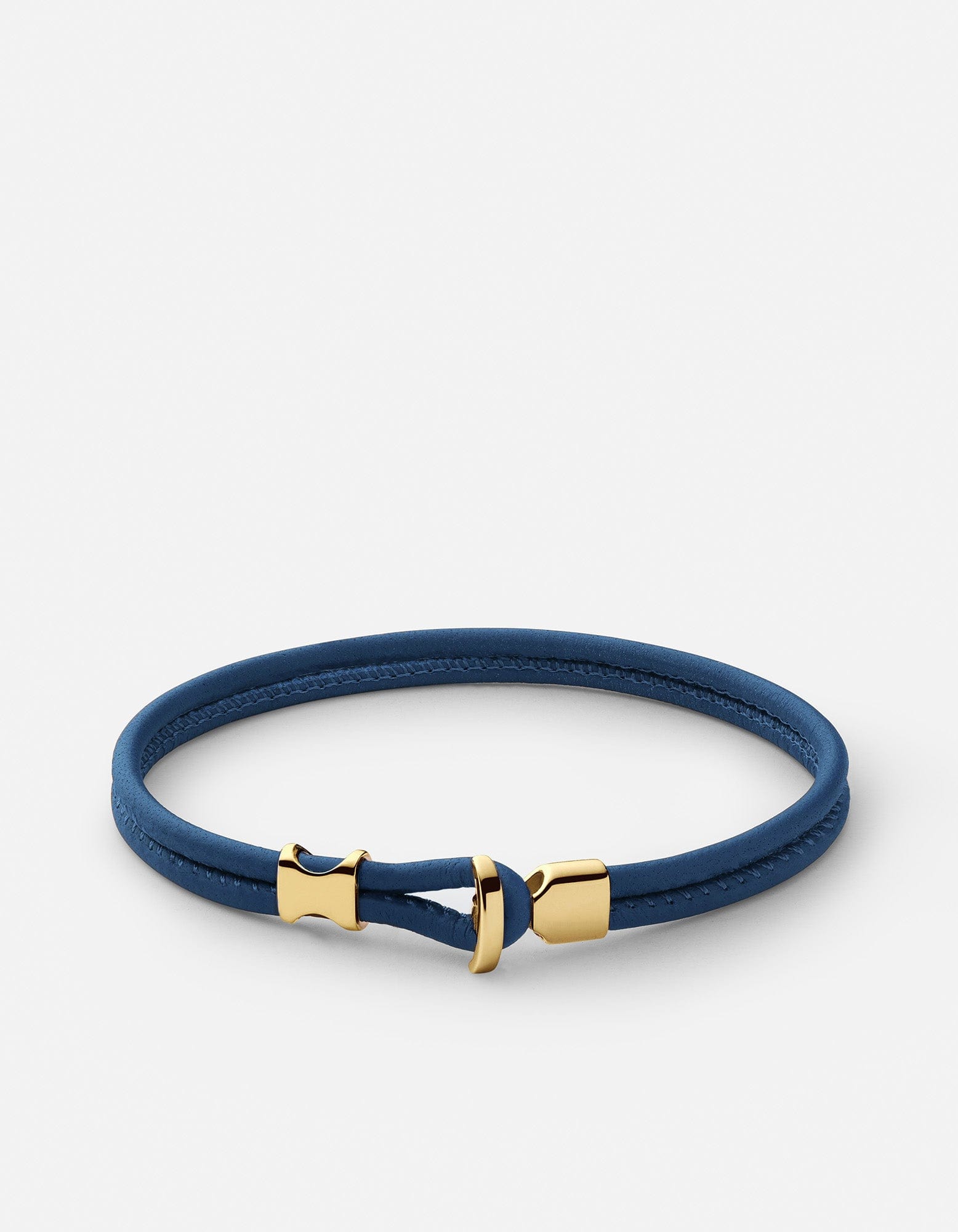 Orson Loop Navy Leather Bracelet, Gold Vermeil
