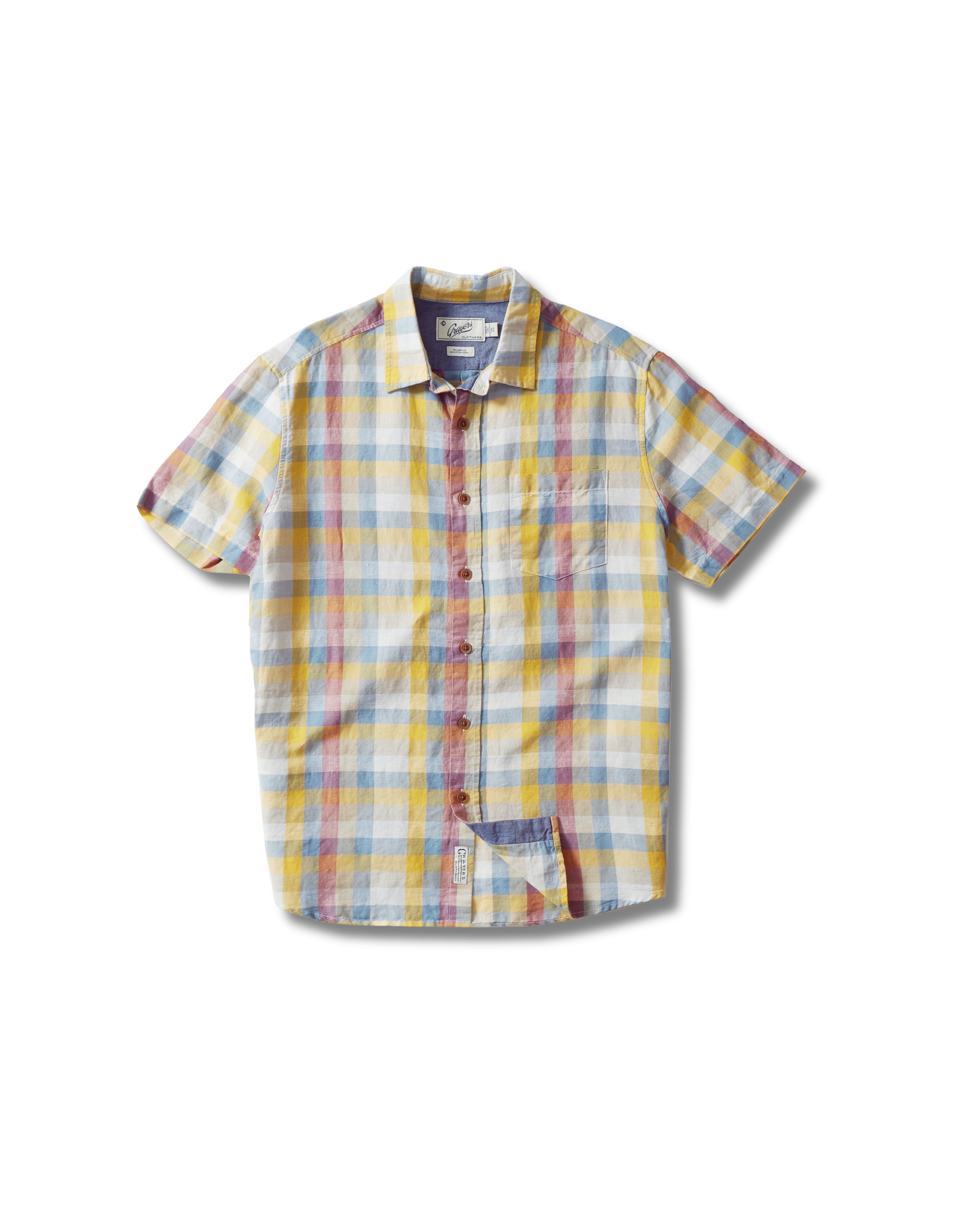 Madras Linen Cotton Plaid Shirt - Gold Navy Cream Plaid (Final Sale)*