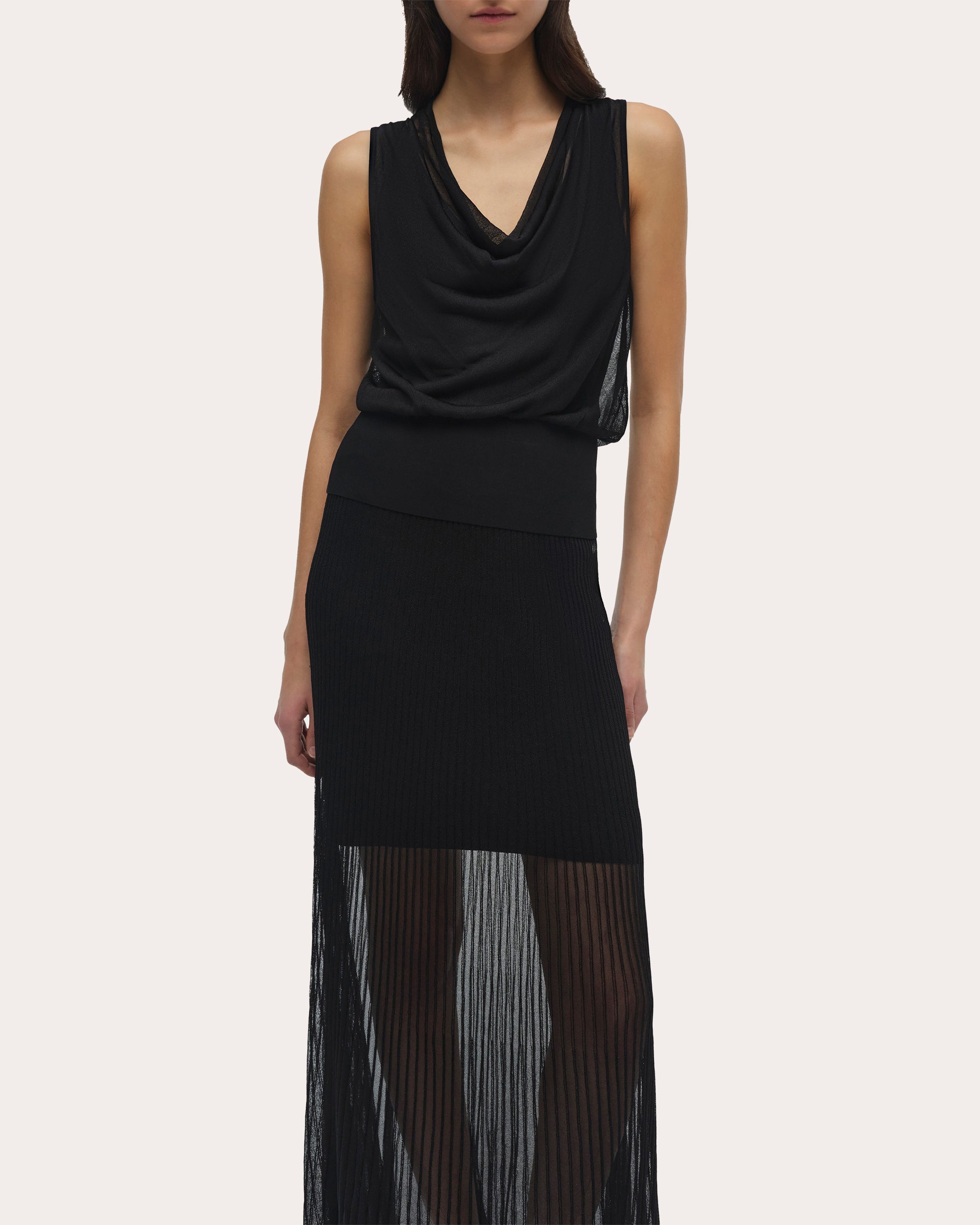 Carmina Sheer Knit Cowl Neck Tank
