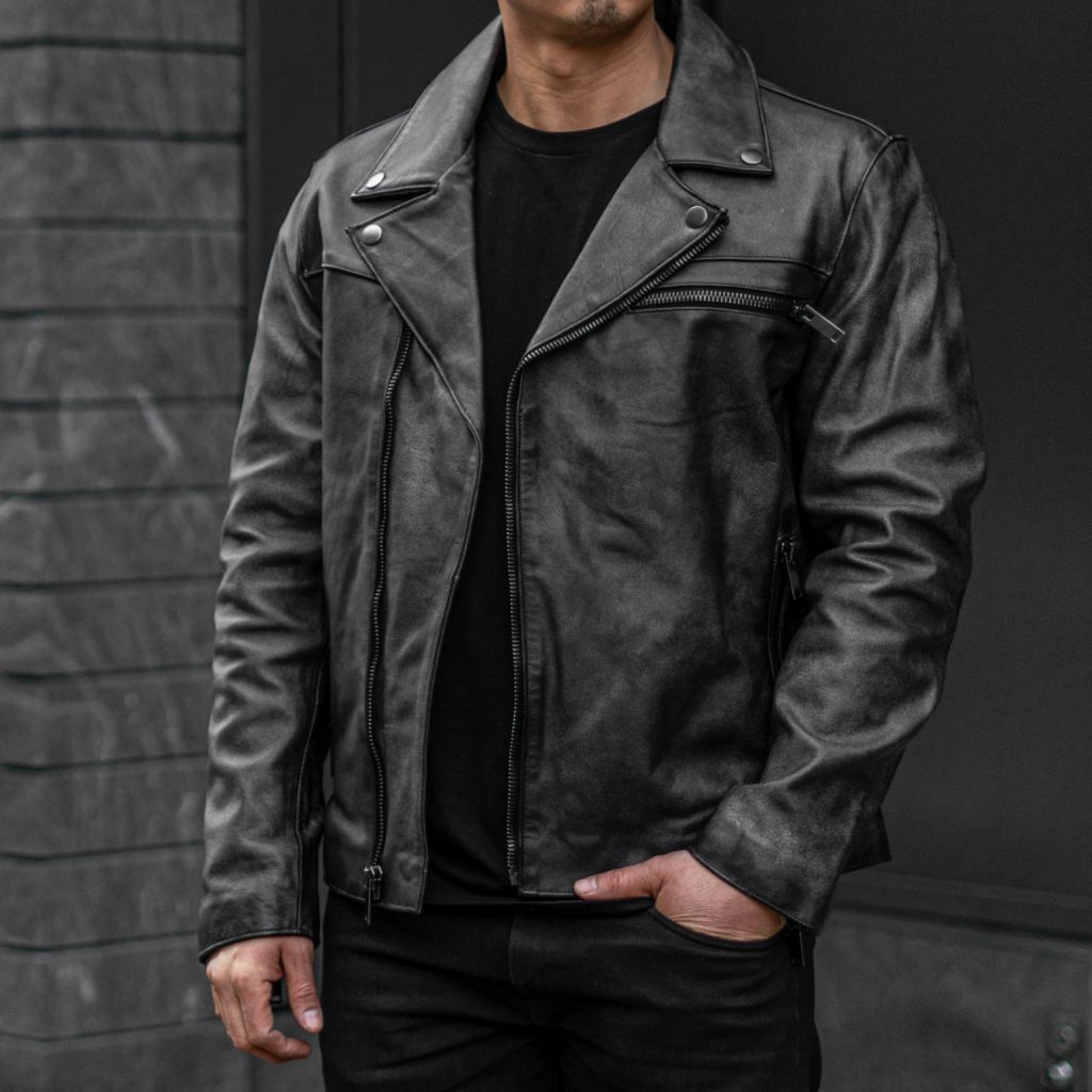 [S] Motorcycle Jacket | Distressed Black