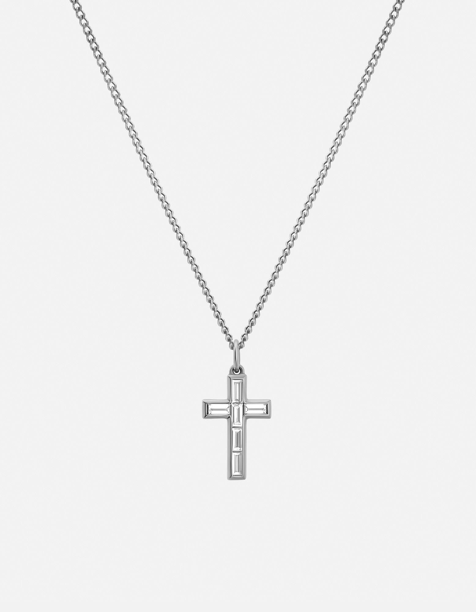 Cruxe Baguette Diamond Necklace, Sterling Silver