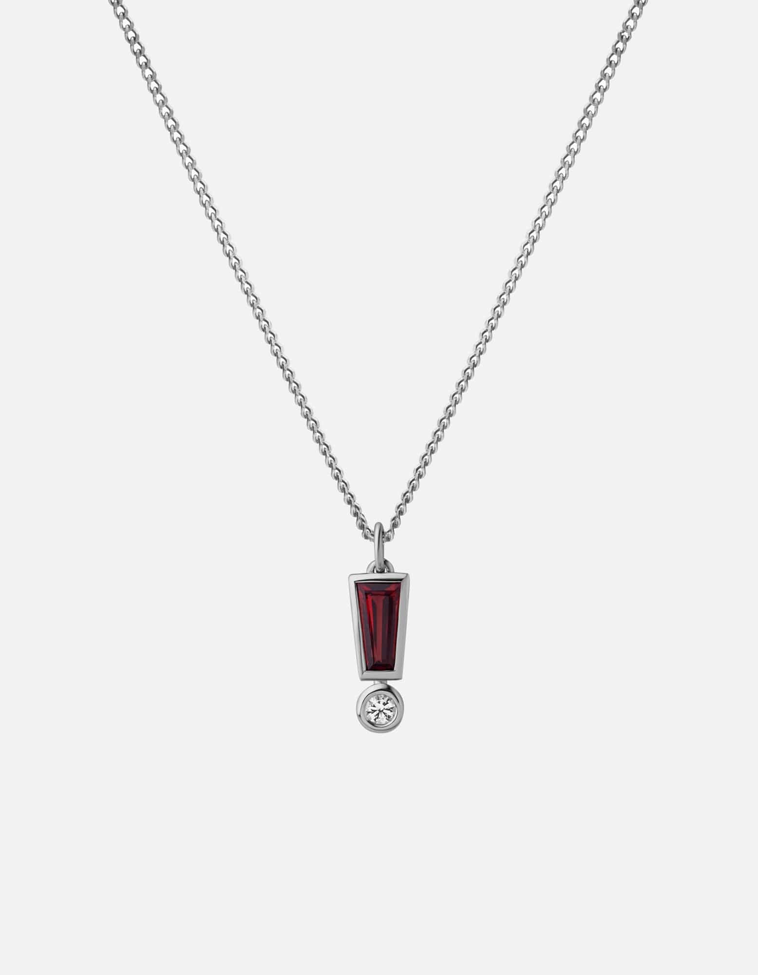 Exclamation Point Pendant Necklace, Sterling Silver w/Garnet & Topaz