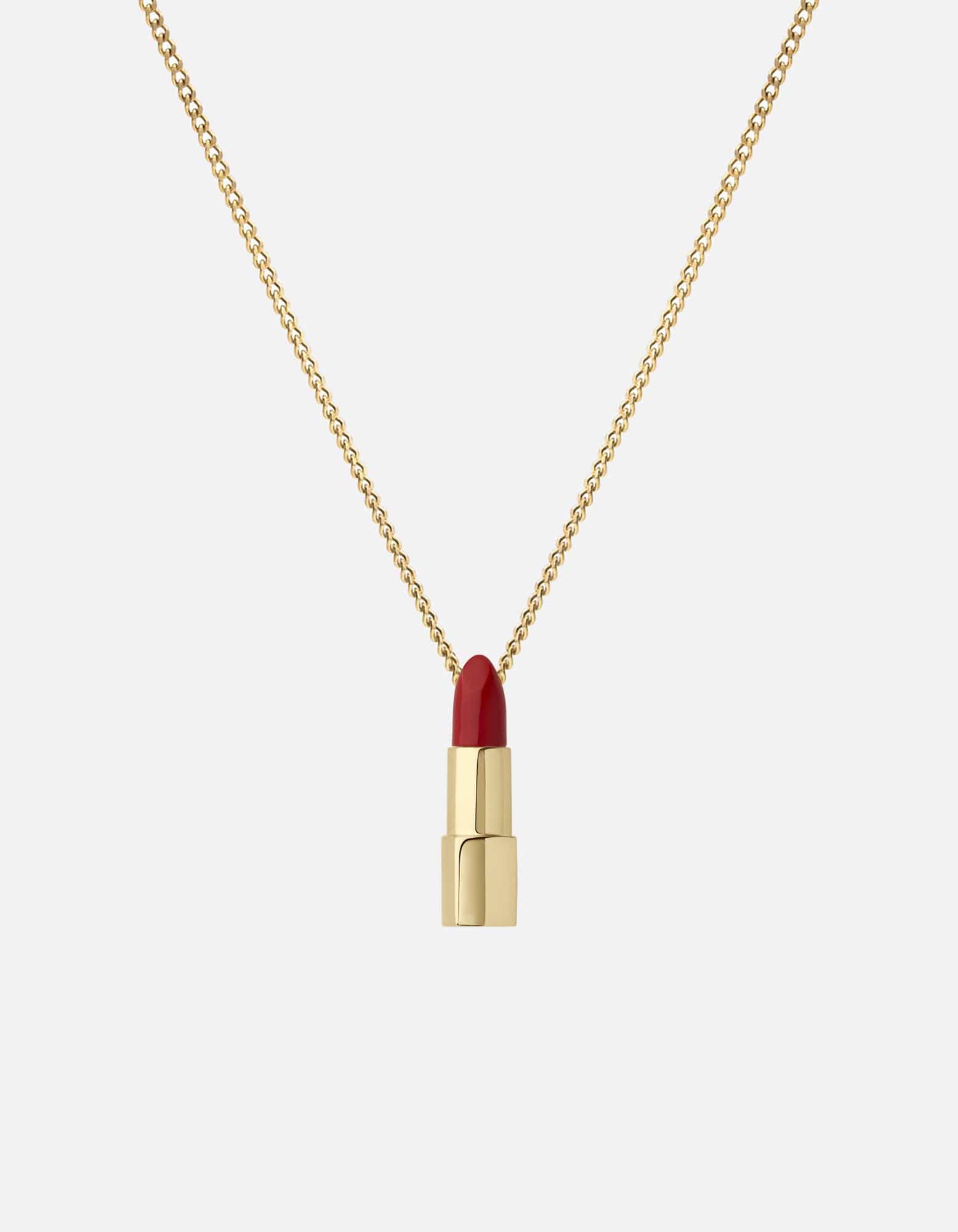 Lipstick Pendant Necklace, Gold Vermeil/Red