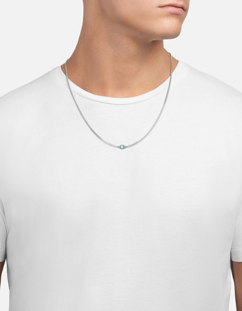 Single Green Eye Necklace, Sterling Silver w/Enamel