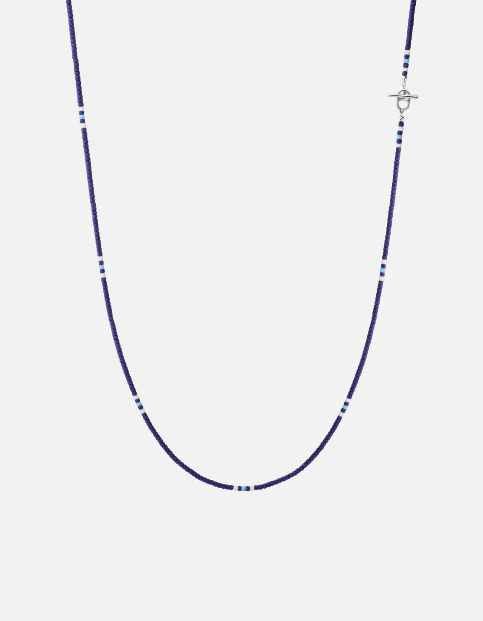 Avi Necklace, Sterling Silver / Blue Heishi Beads