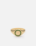 Halo Signet Ring, 14k Matte Gold/Emeralds