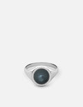 Solar Signet Ring, Sterling Silver/Chalcedony Blue